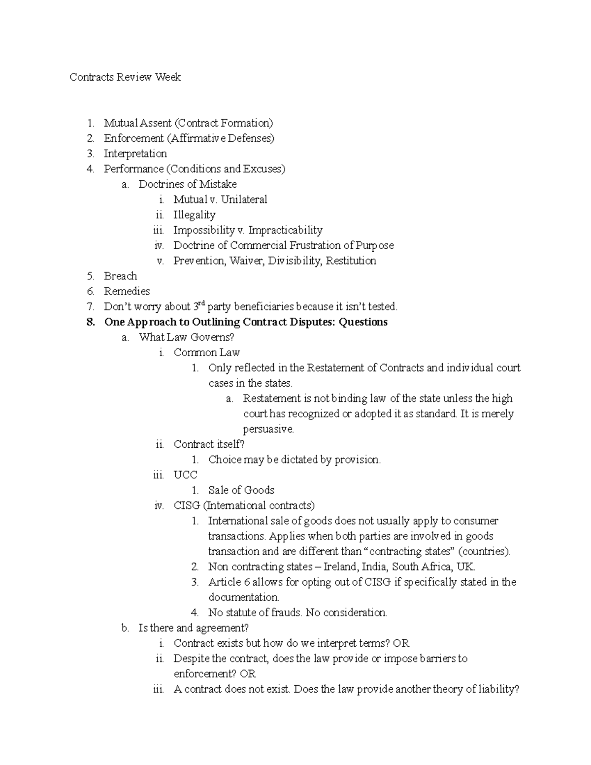 Contracts LAW 301: Final Review Notes and Key Concepts - Studocu