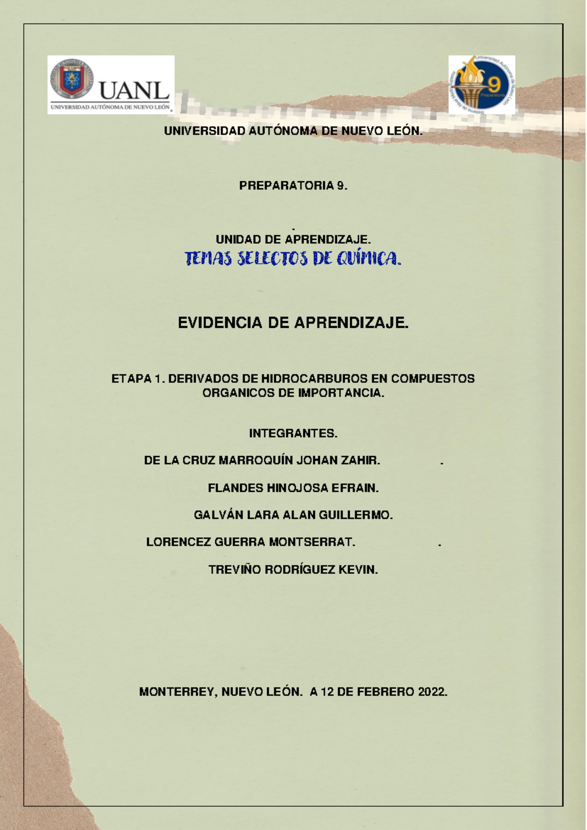 Evidencia Temas selectos de Quimica Etapa 1 - UNIVERSIDAD AUTÓNOMA DE ...