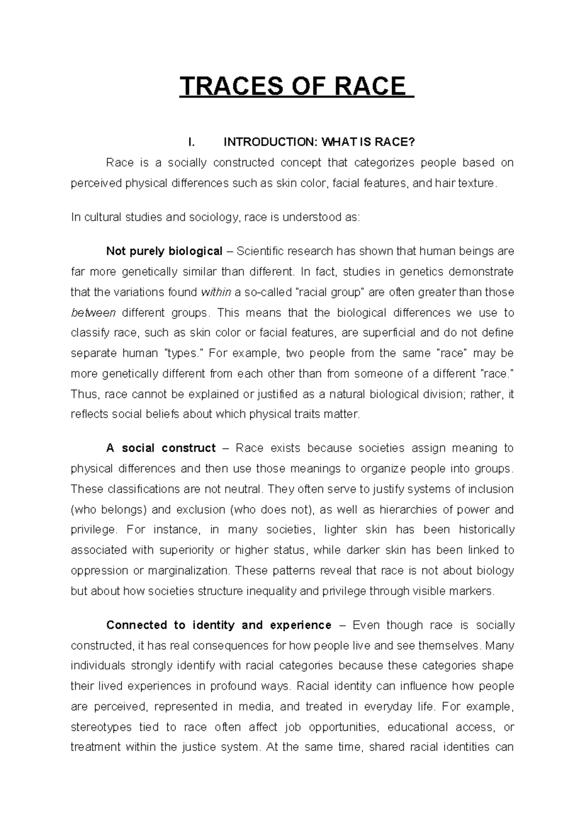 Cultural Studies: Traces of Race and Social Constructs - Studocu