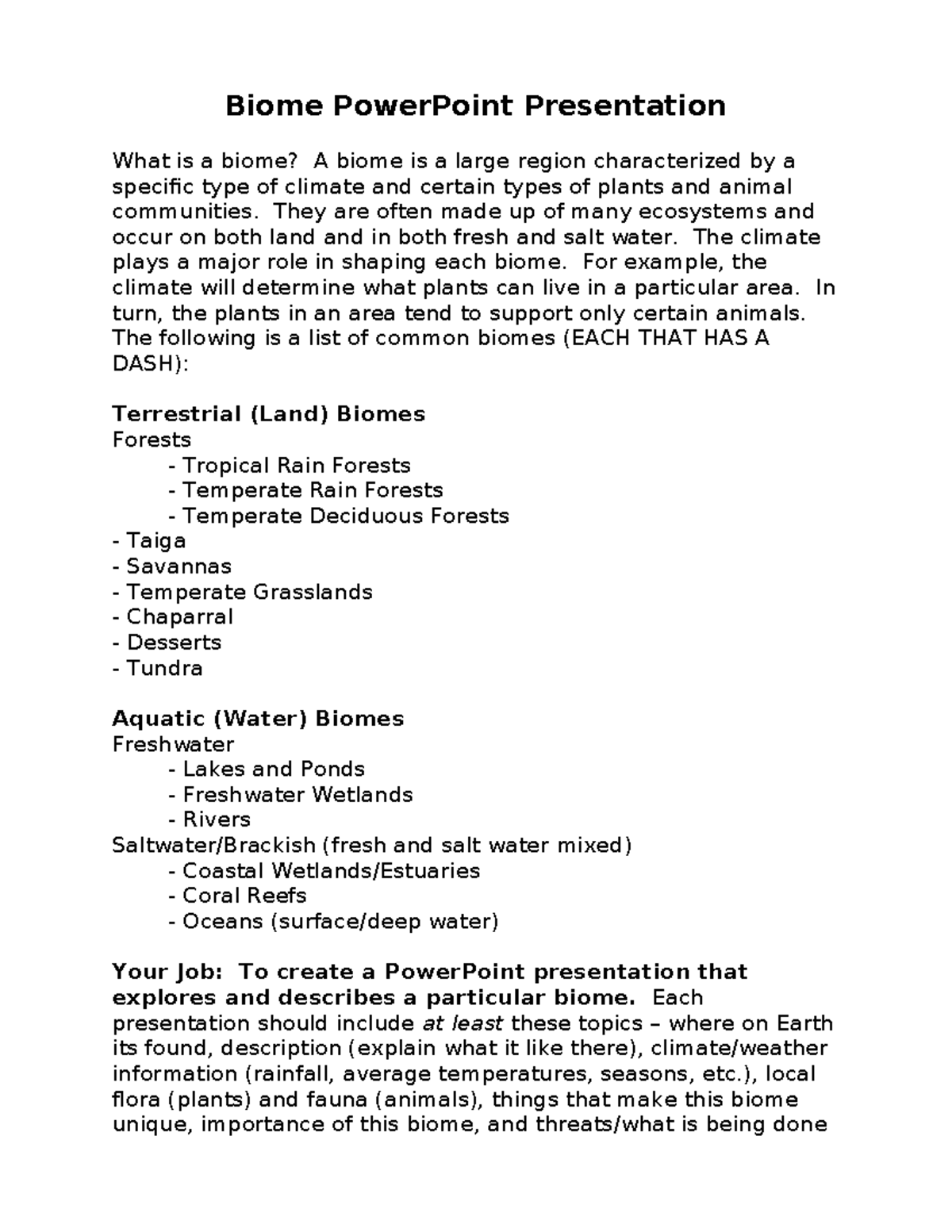 Biomes PowerPoint Presentation Assignment - Explore & Describe - Studocu