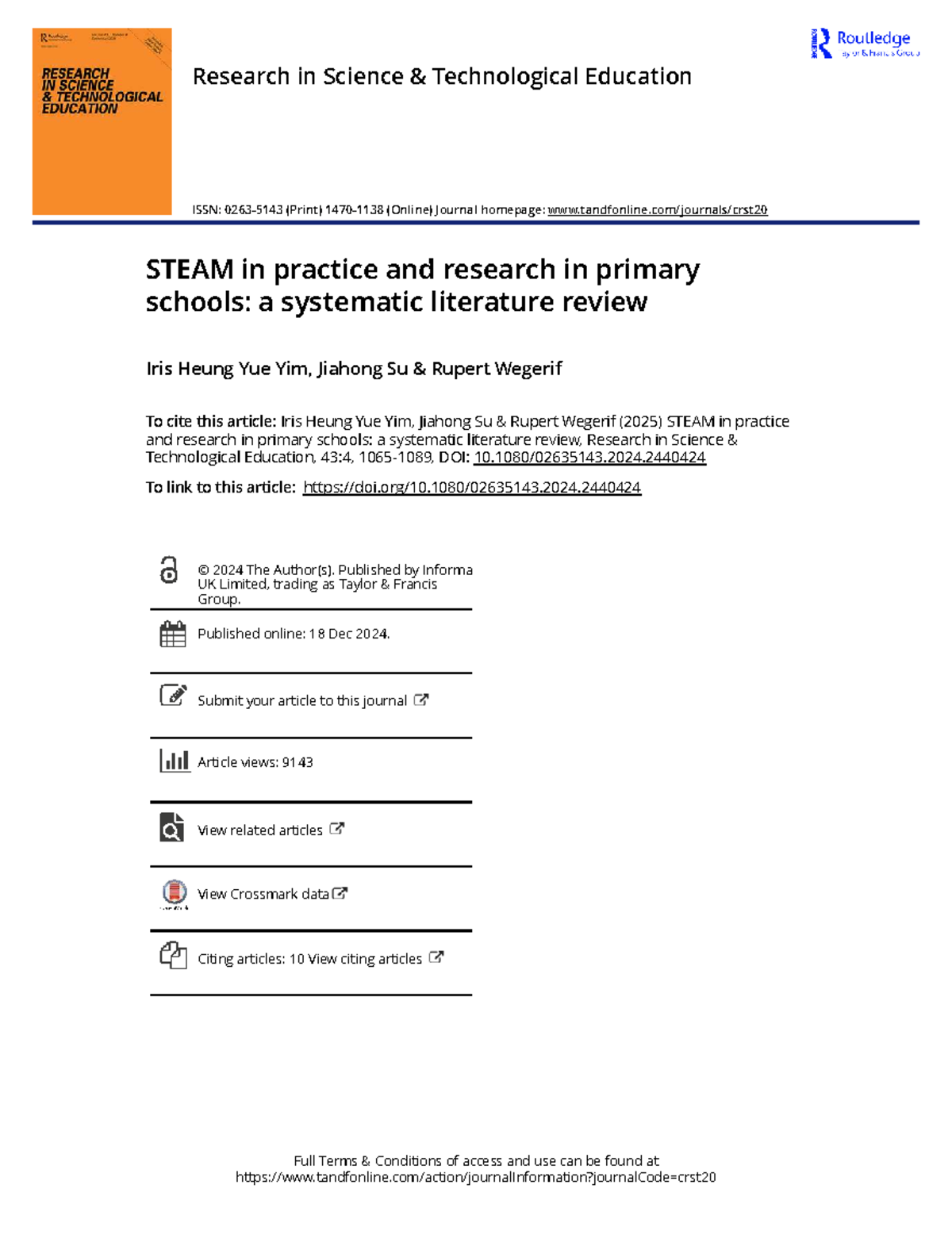 STEAM Education in Primary Schools: A Systematic Literature Review ...
