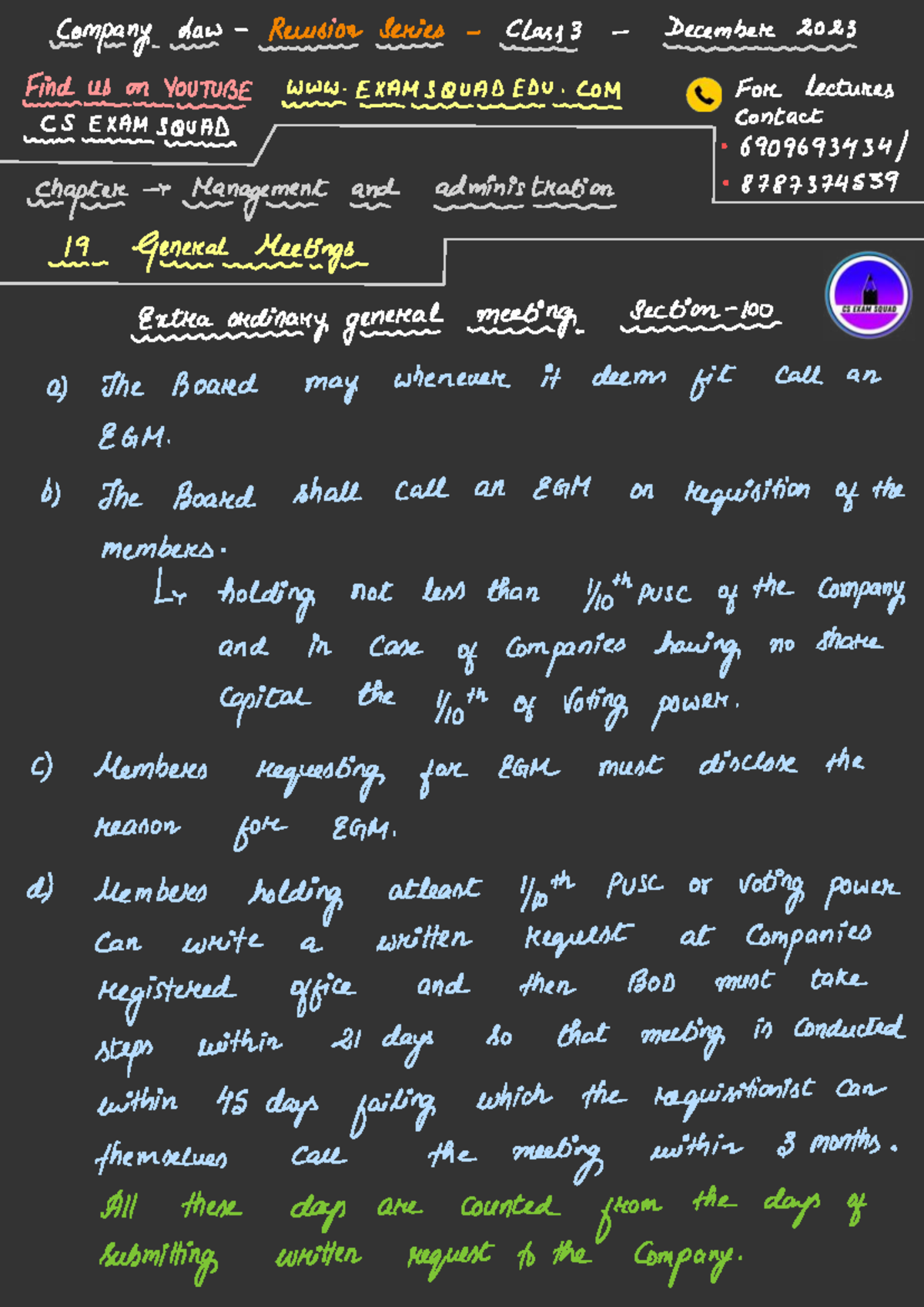 Company Management EGM Guidelines - Revision Notes (2023) - Studocu
