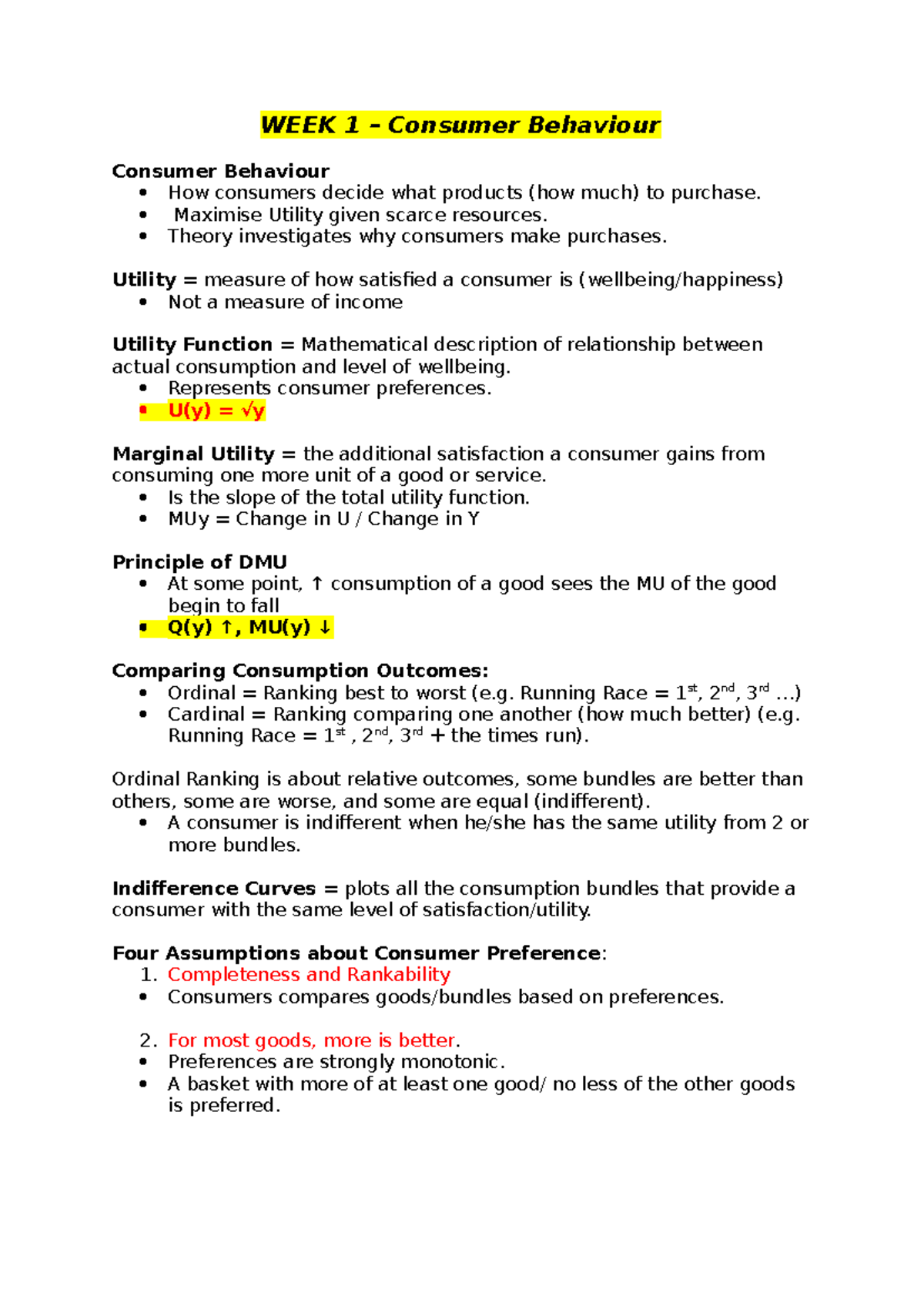 ECON201 - Consumer Behavior and Demand Theory Summary - Studocu