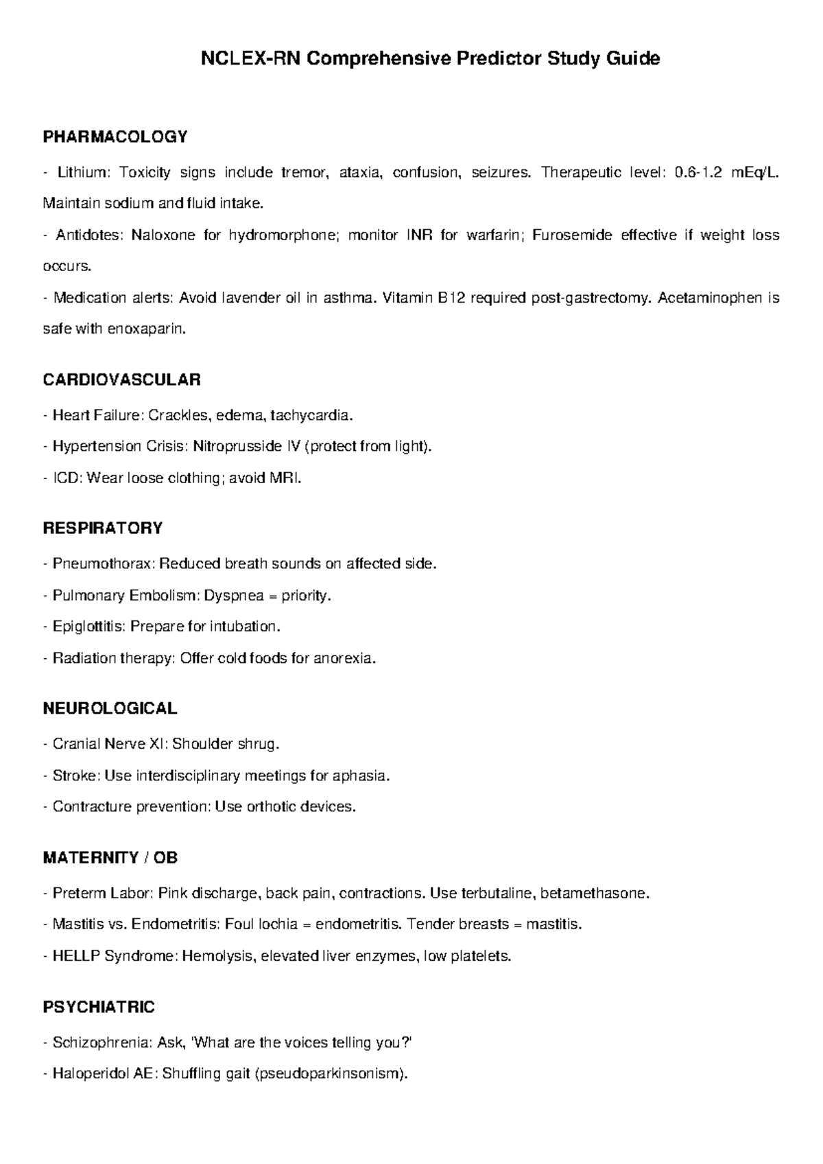 Comprehensive Predictor Study Guide: PHARMACOLOGY & More - Studocu