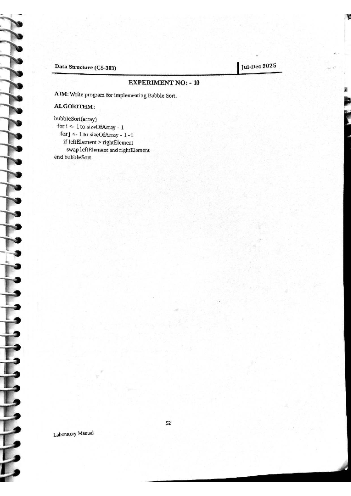 Data Structure 2025: Sorting Algorithms Laboratory Manual - Studocu