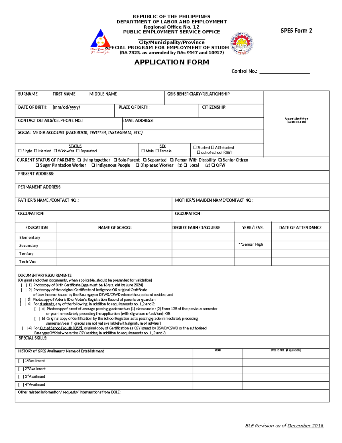 SPES Application Form 2024 for Student Employment Program - Studocu