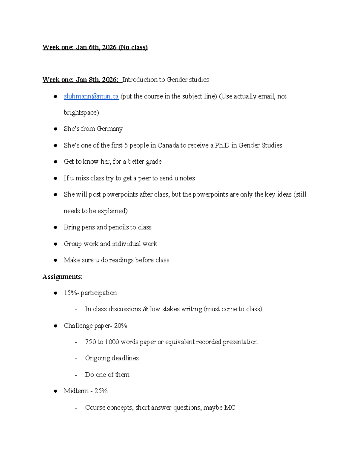 Gender Studies 1000: Week 1 & 2 Class Notes and Key Concepts - Studocu