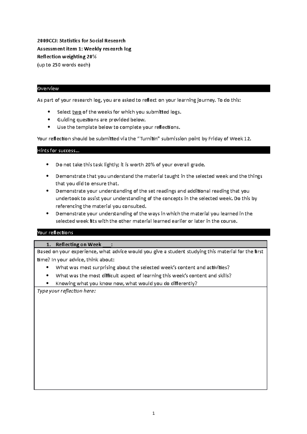 Ass 1 Reflections for research log v2 - 2009CCJ: Statistics for Social ...