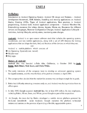 MAD Imp Questions By Aakash - UNIT – I 1.****ELABORATE ON ANDROID APP ...