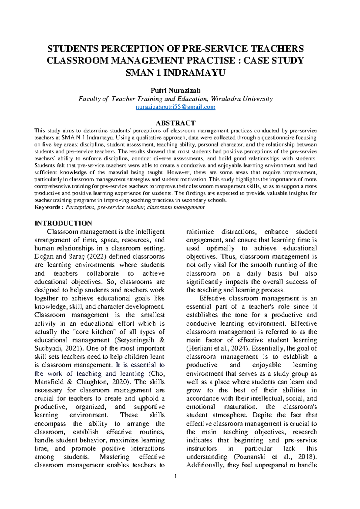 Perceptions of Classroom Management Practices: A Case Study at SMA N 1 ...