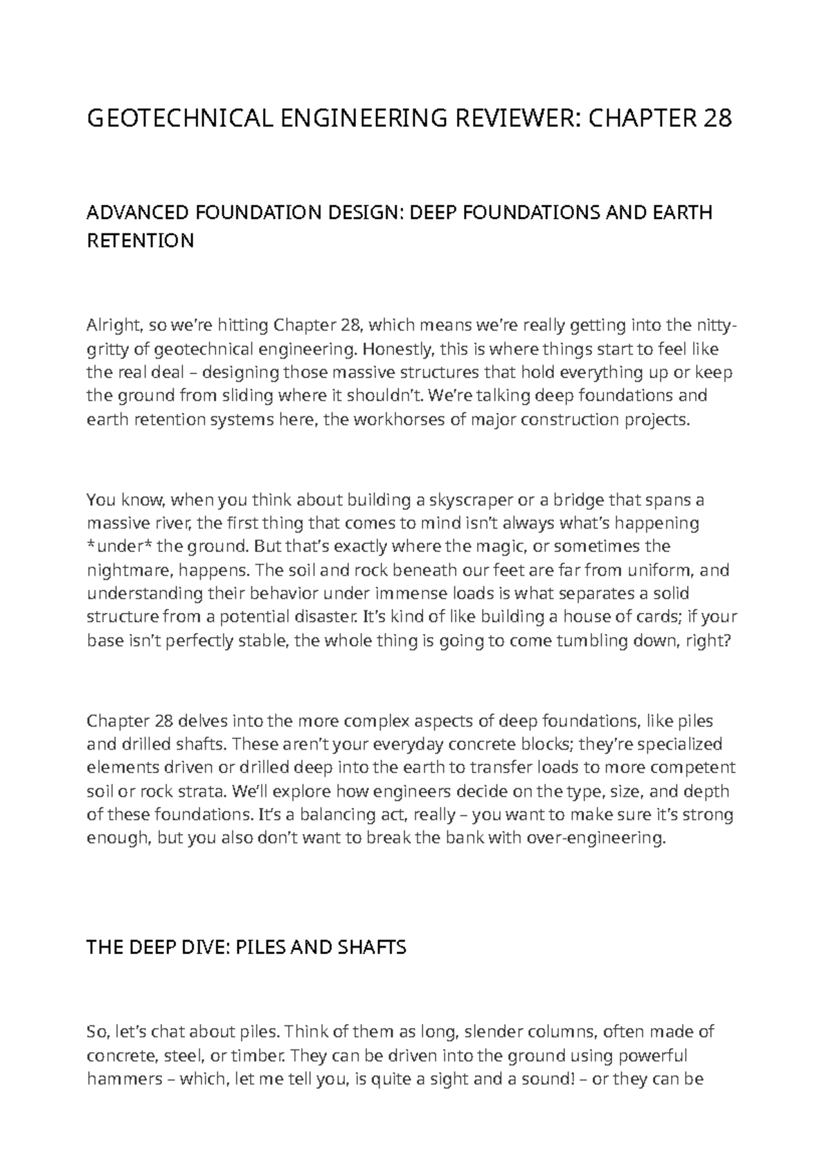 GEOTECHNICAL ENGINEERING REVIEWER: CH28 ADVANCED FOUNDATION DESIGN ...
