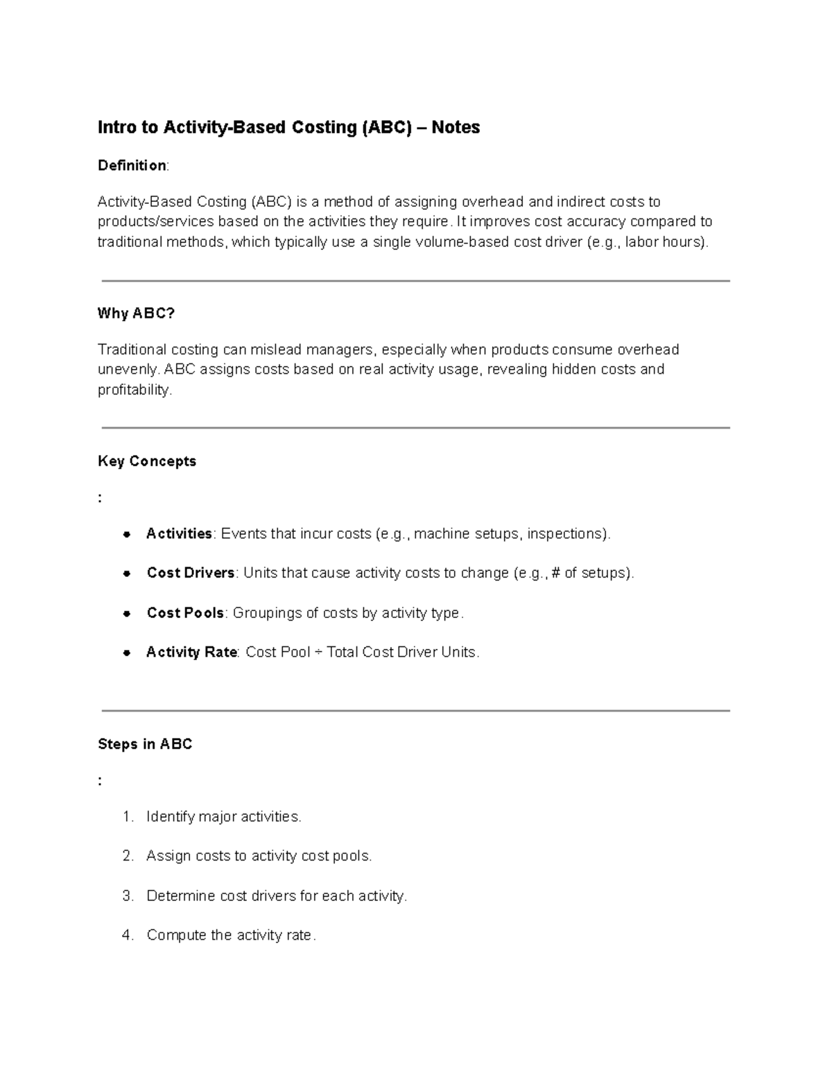 ACC406 ch7 ABC notes - Intro to Activity-Based Costing (ABC) – Notes ...