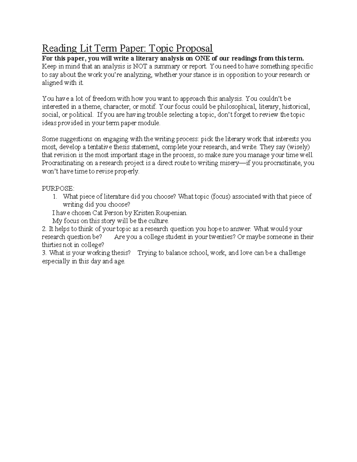 Reading lit. Term paper topic purposal - Reading Lit Term Paper: Topic ...
