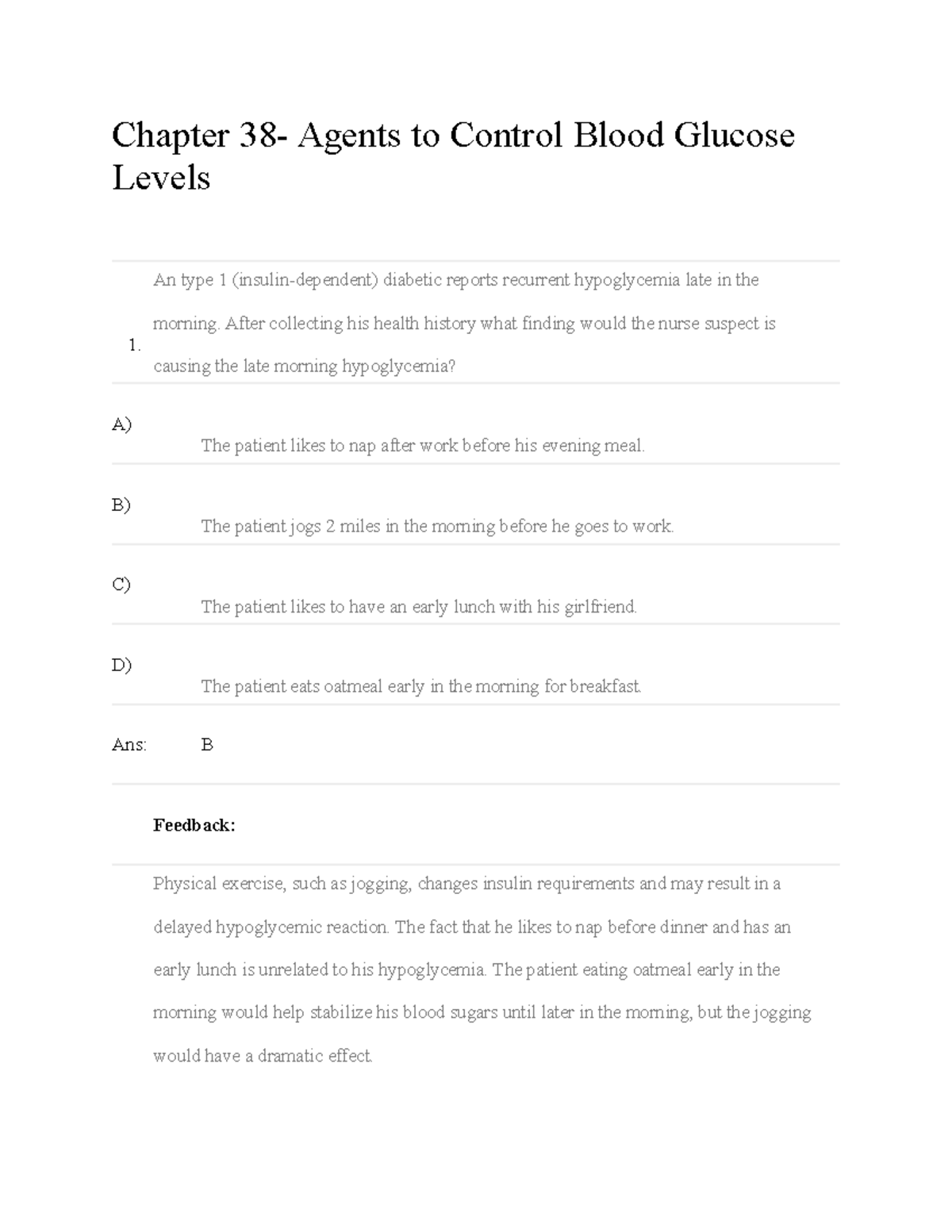 Ch38 - Nursing Pharmacology 6e Instructor Test Bank: Blood Glucose Control - Document Preview