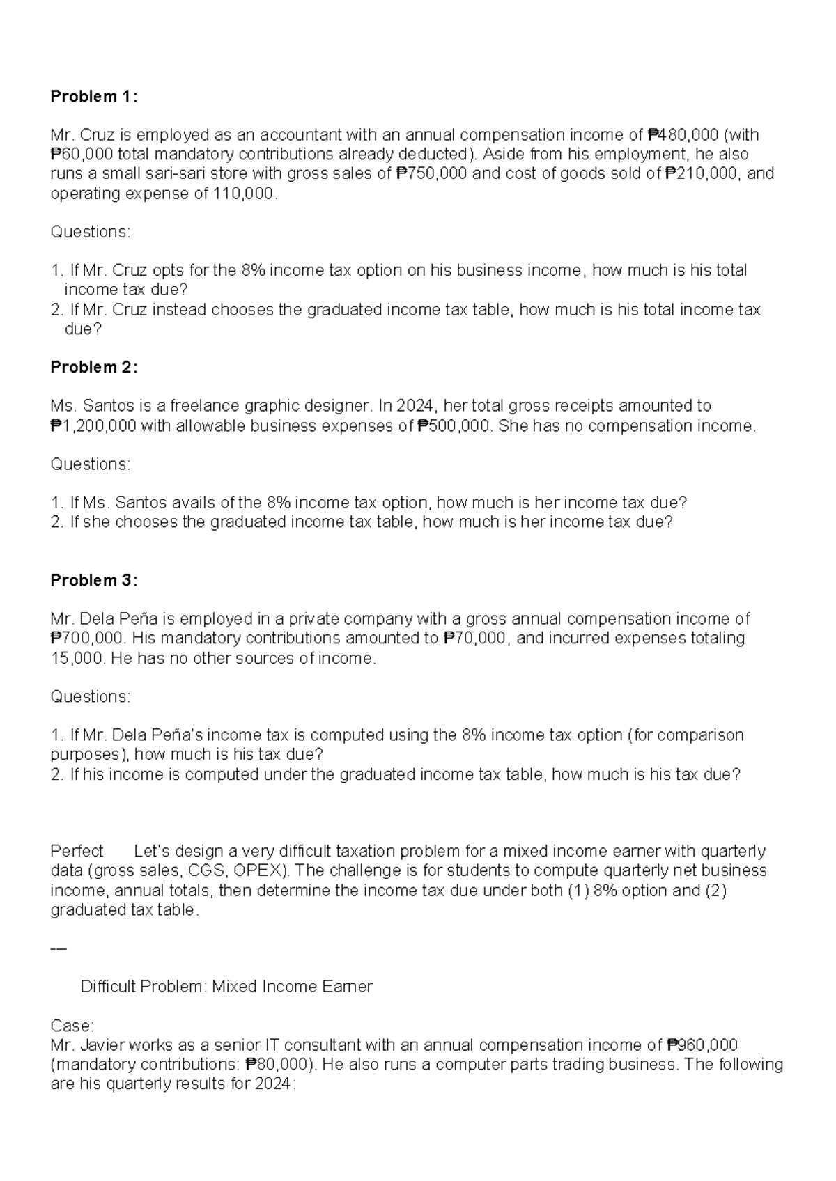 Taxation Assignment: Mixed Income Earners & Income Tax Computation ...