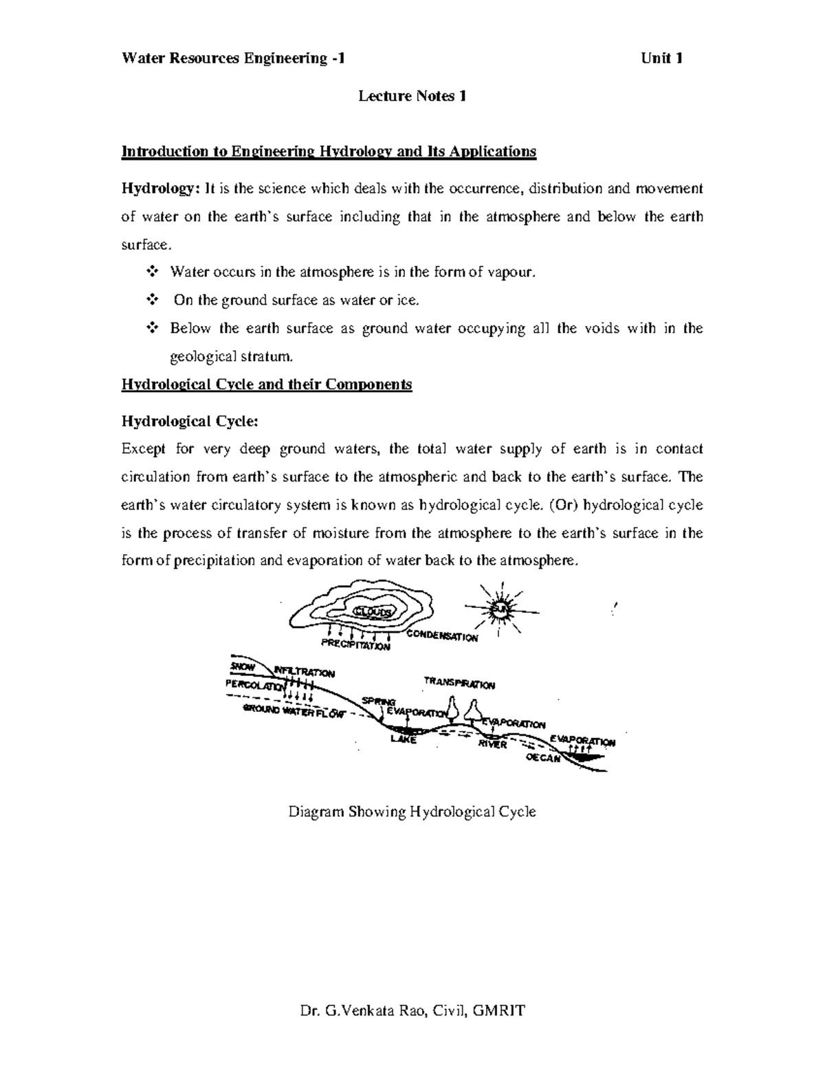 Unit 1 - WEE LECTURE NOTES: Intro to Engineering Hydrology - Studocu