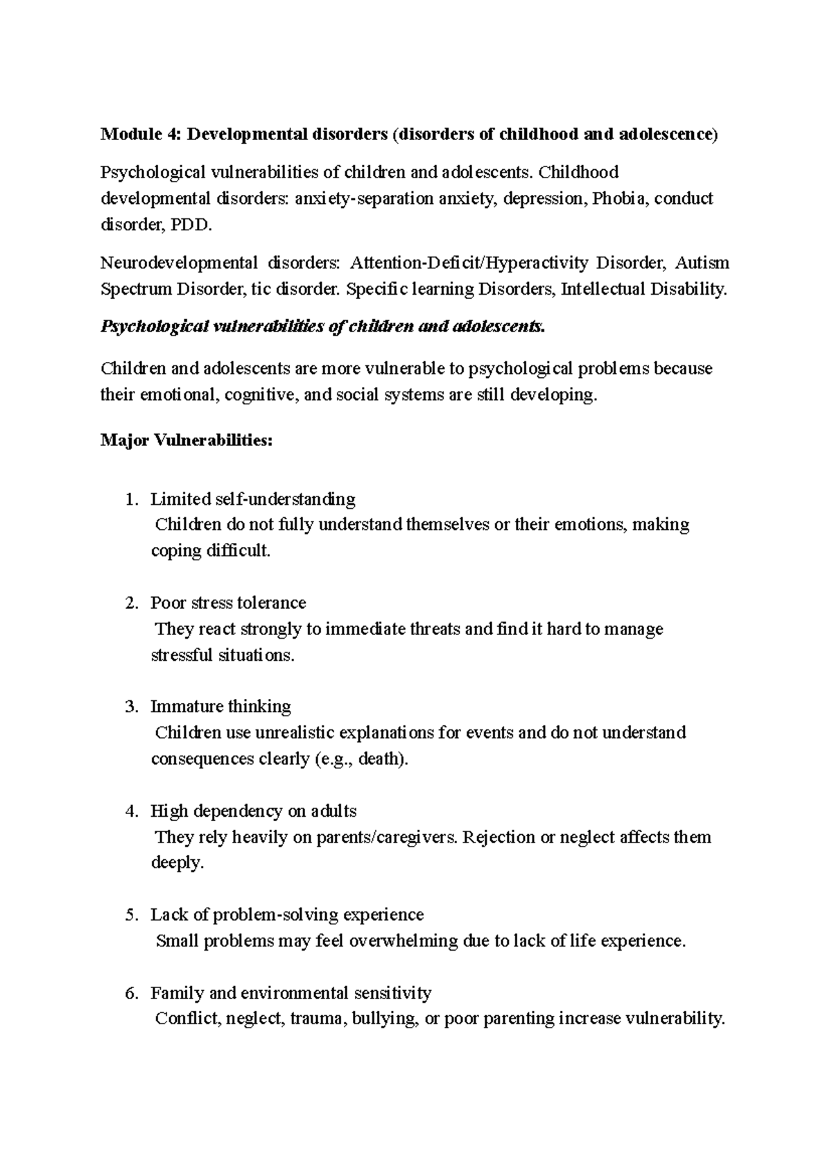 Module 4: Developmental Disorders in Children & Adolescents (Psychology ...
