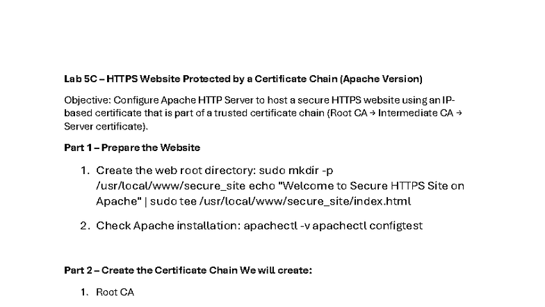 Lab 5C - Configuring HTTPS with Certificate Chain on Apache - Studocu