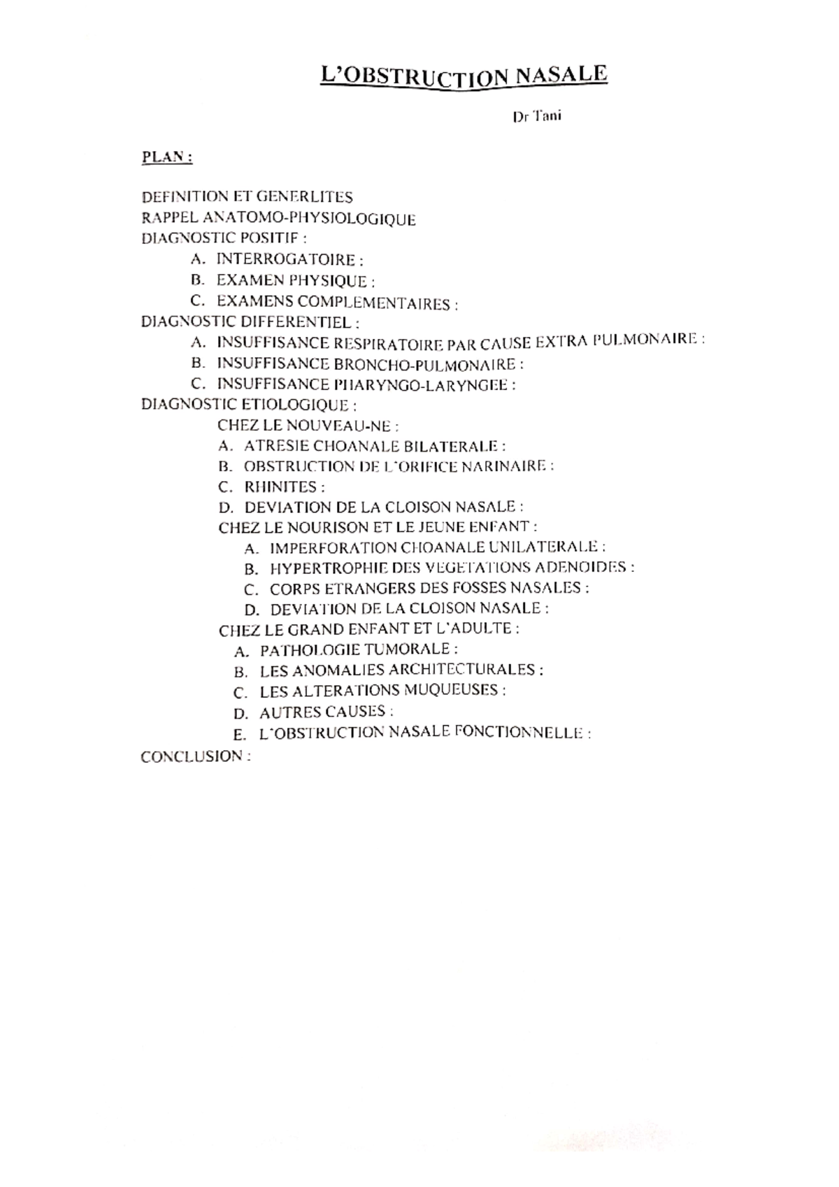 Obstruction Nasale en ORL - Notes 2022 - Studocu