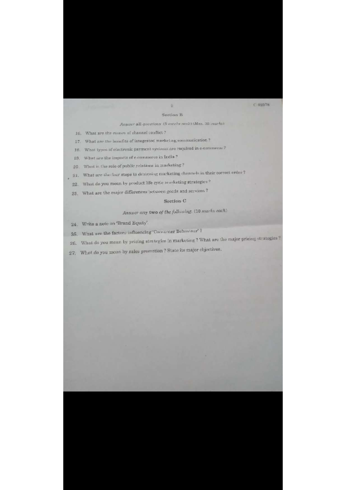 BCom 2nd Sem Marketing Management (MM 20) 2022 Question Paper - Studocu