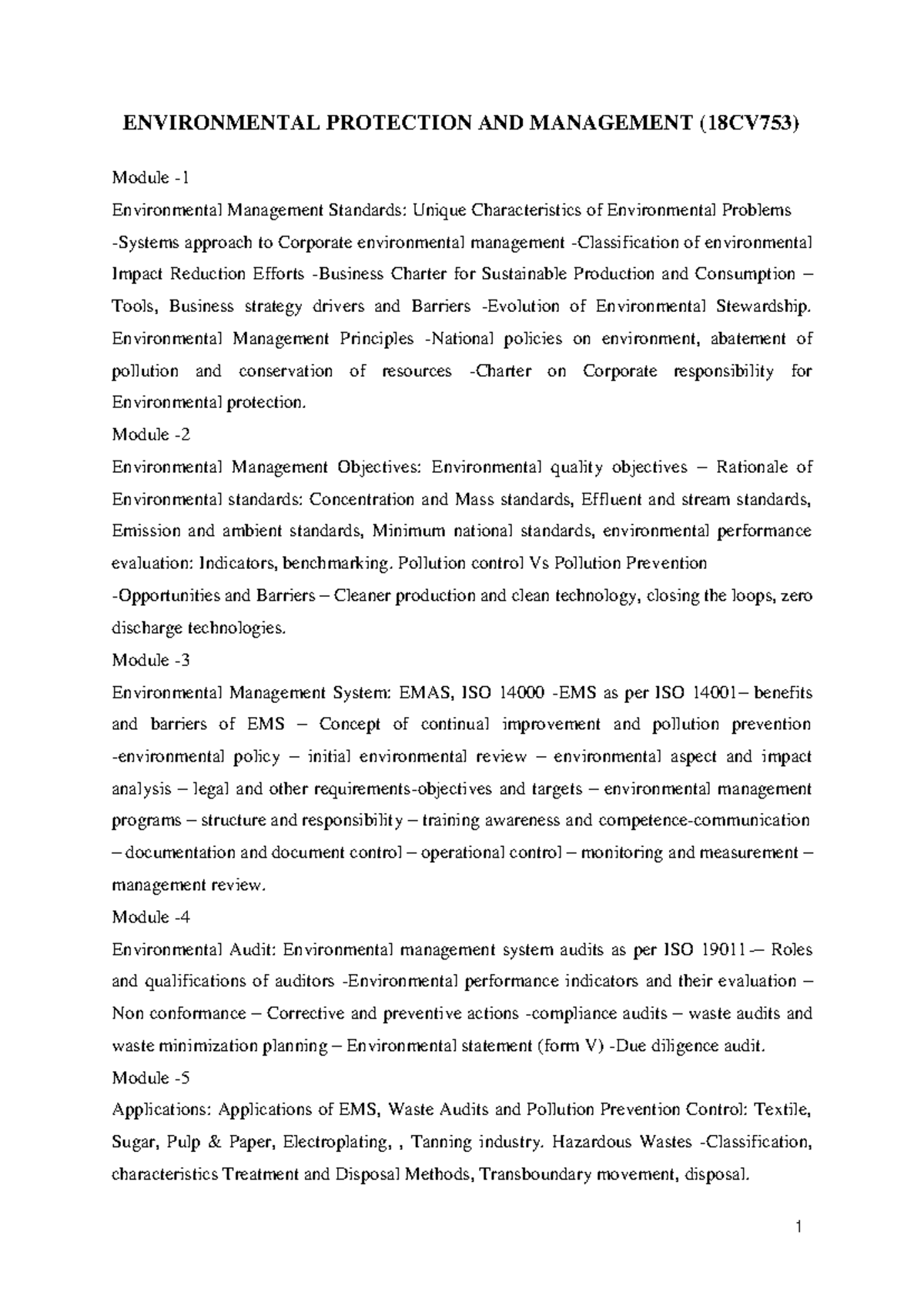 EPM 18CV753 - Comprehensive Notes on Environmental Management - Studocu