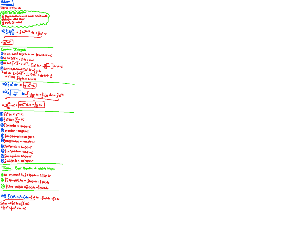 Notes for day 1 - Math 1001 s f(x) dc F(x) general for integration 1 ...