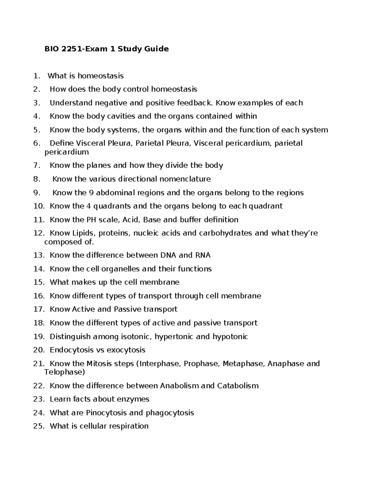 Exam1Study Guide - Exam 1 prep - BIO 2251-Exam 1 Study Guide What is ...
