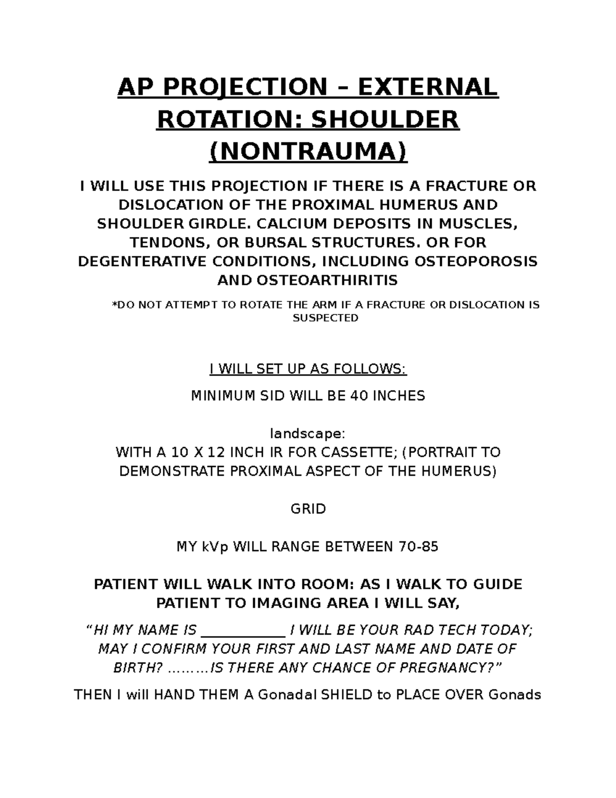 AP Projection - External Rotation . Shoulder - AP PROJECTION – EXTERNAL ...