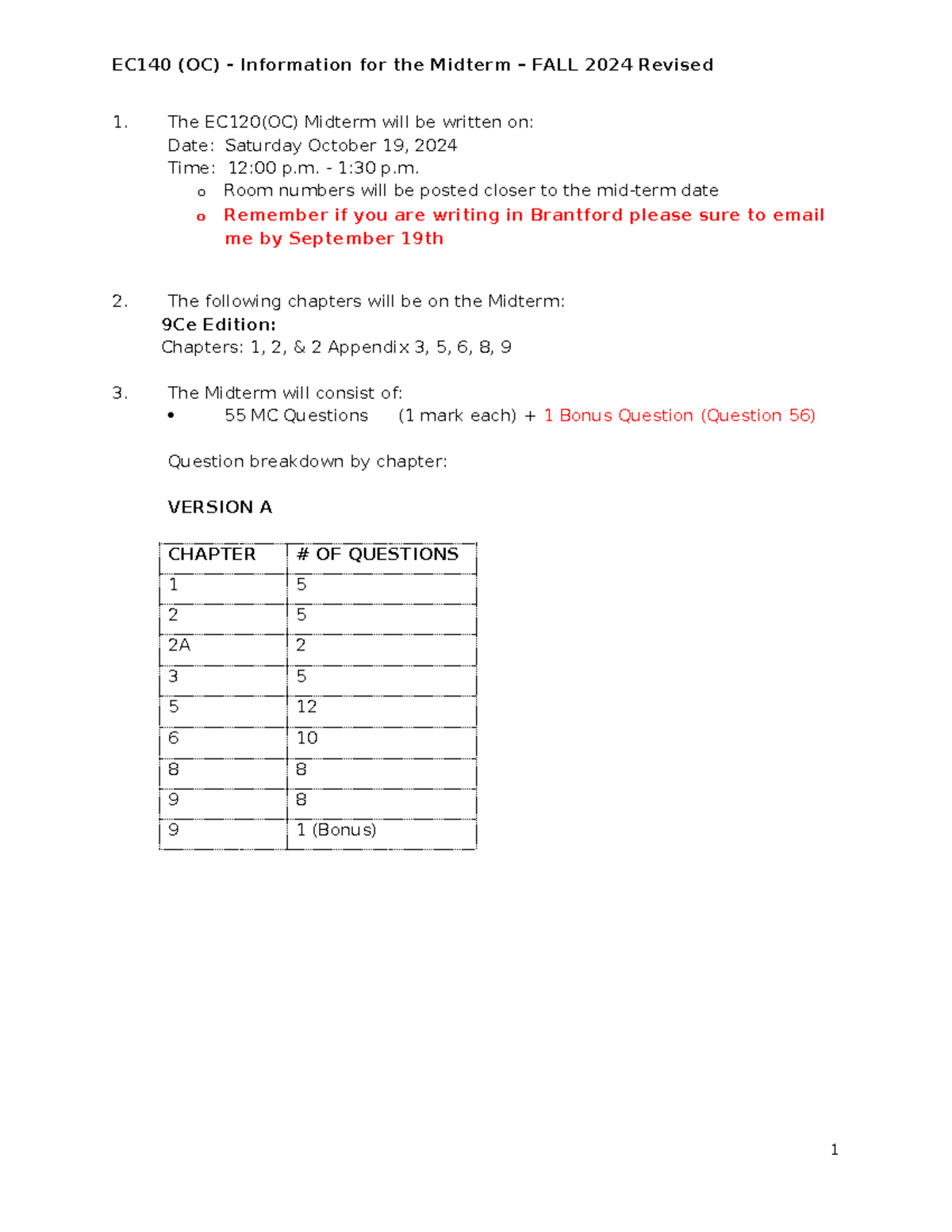 EC140 OC - Revised Midterm Info and Study Guide Fall 2024 - Studocu