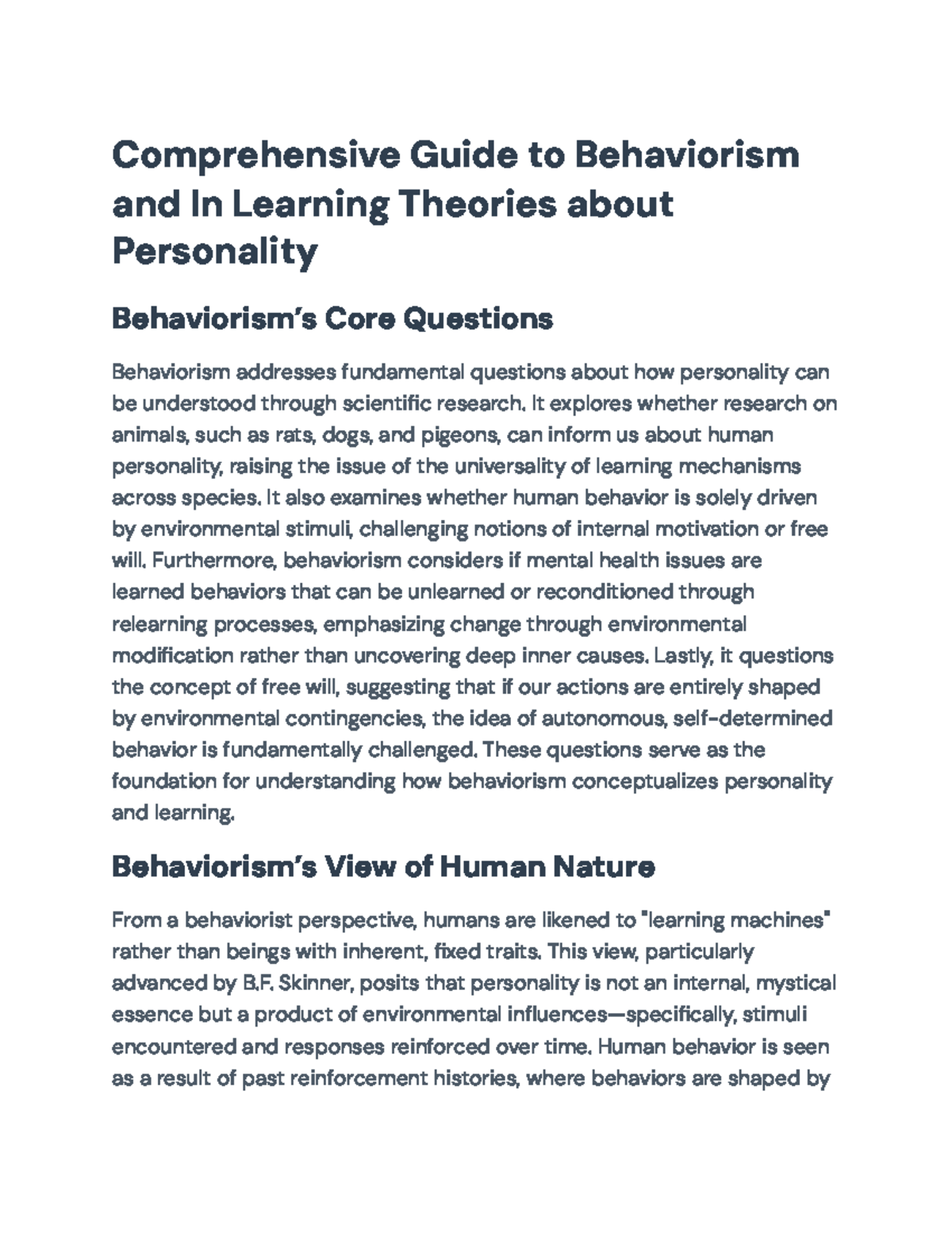 Behaviorism in Psychology: Core Concepts & Applications (PSY 101) - Studocu