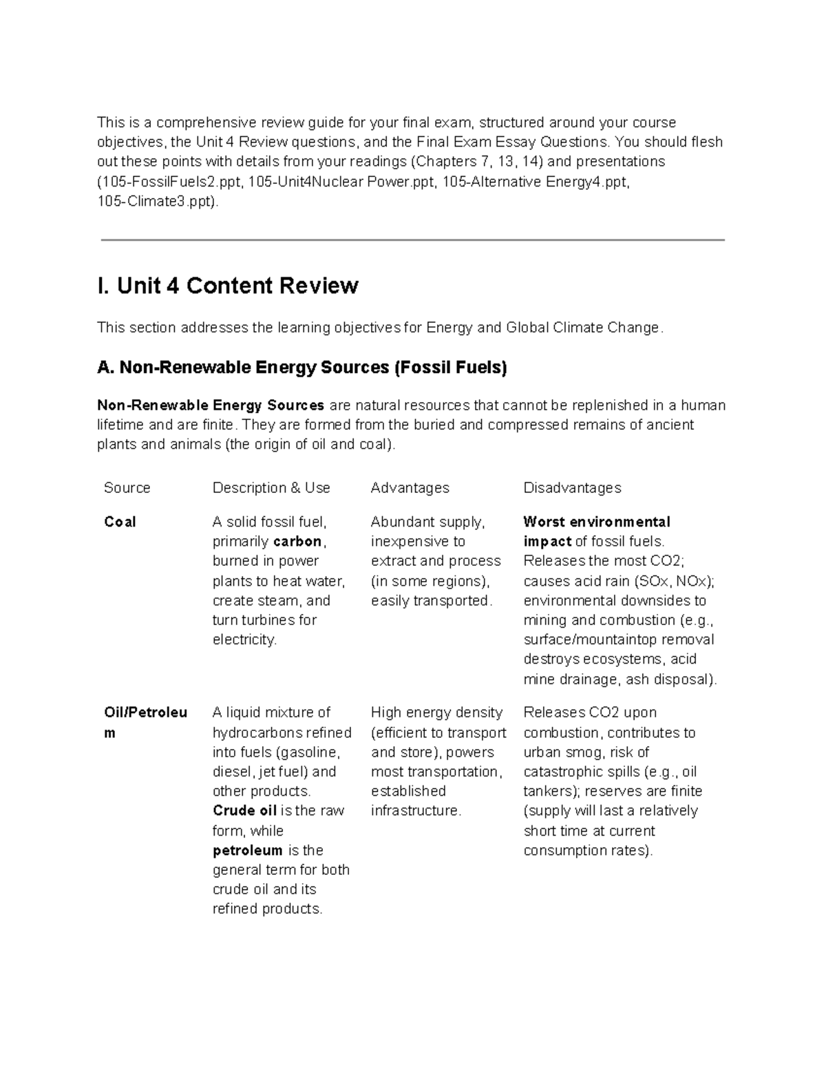 Final Exam Review Guide for Energy and Climate Change - Studocu