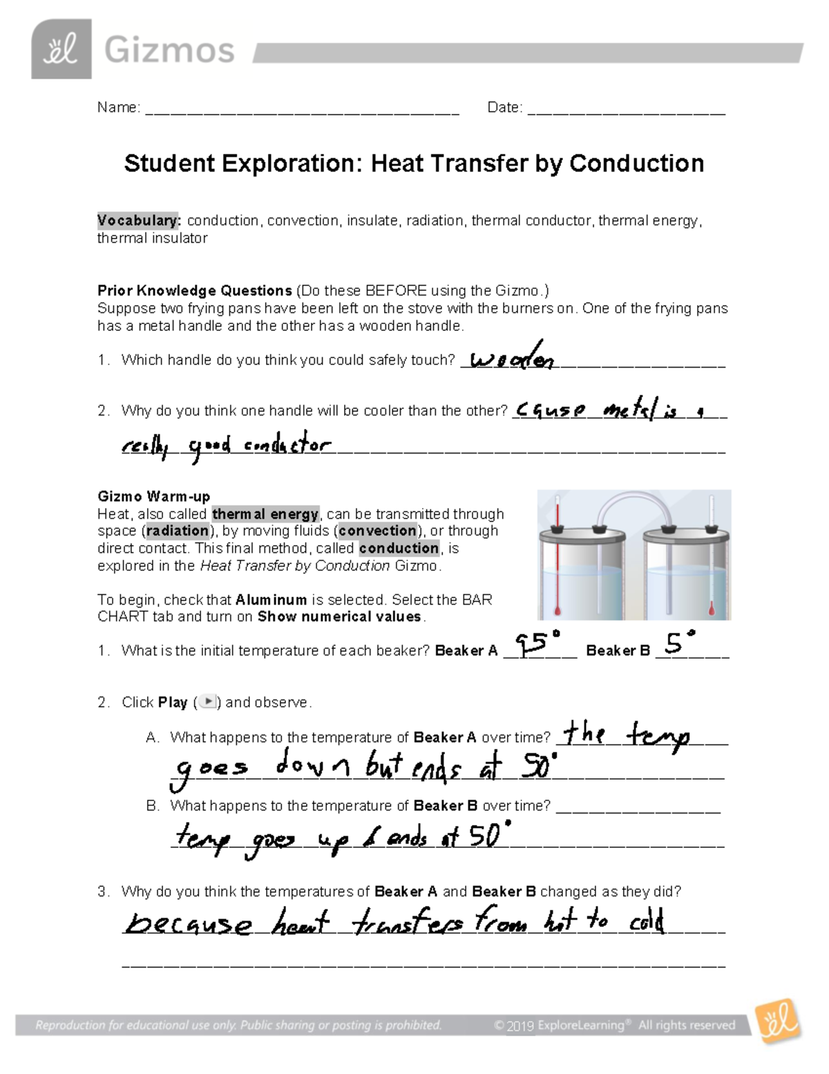 Heat Transfer by Conduction (Gizmo Packet) - Student Exploration Guide - Studocu
