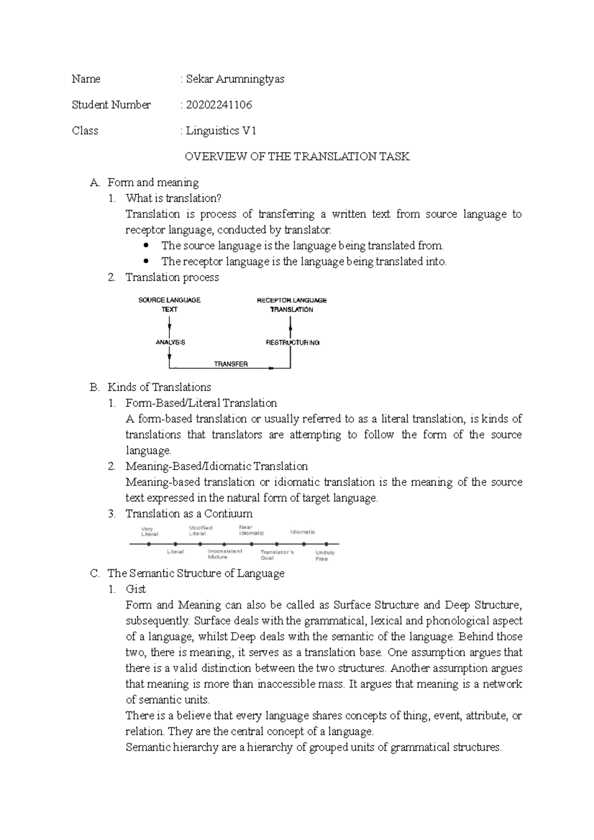 Linguistics V: Overview of the Translation Task and Techniques - Studocu