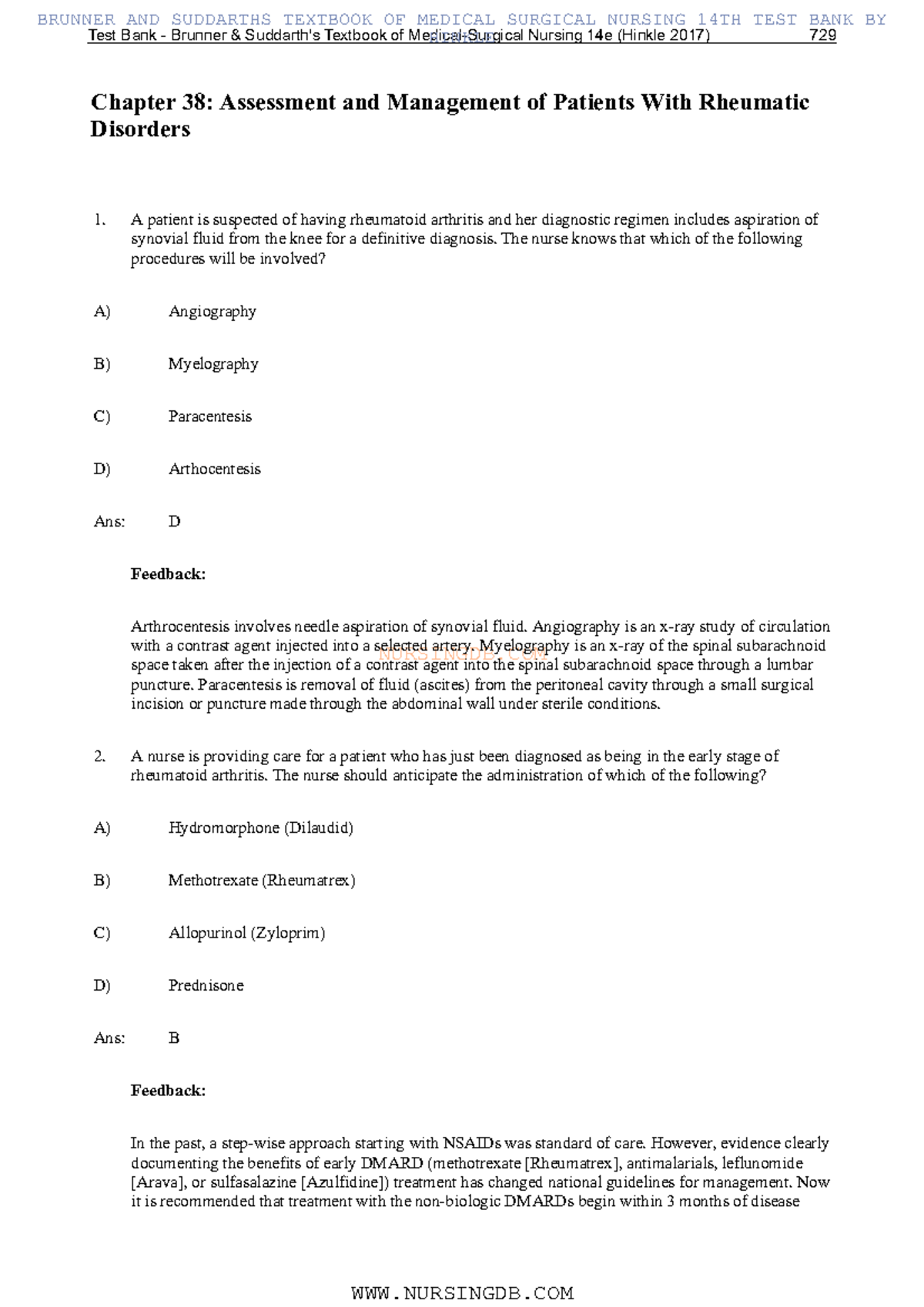 Ch 38 - test bank - NURSINGDB Chapter 38: Assessment and Management of ...
