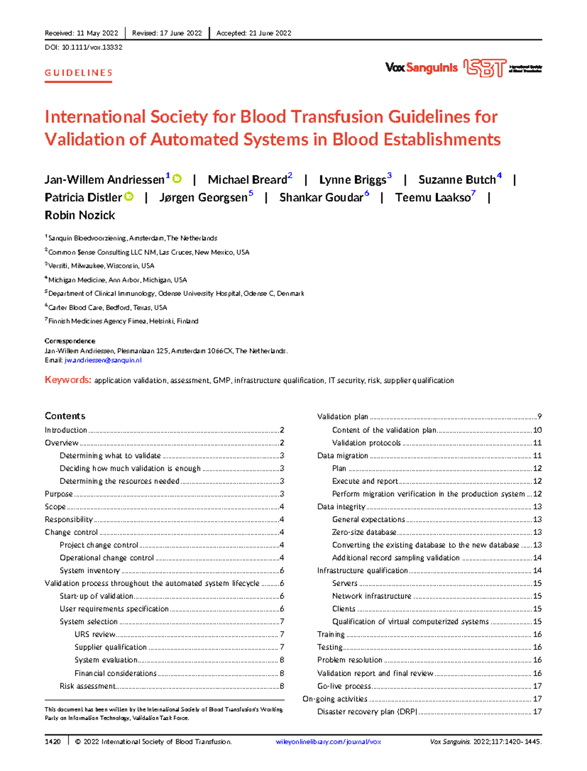 ISBT Guidelines for Validating Automated Systems in Blood ...