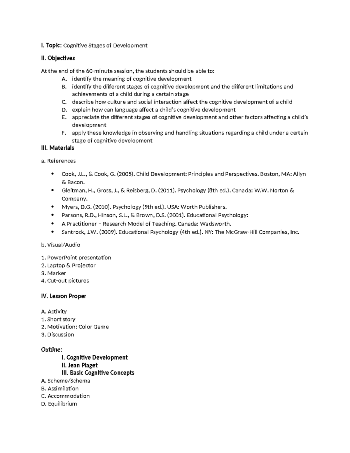 SEMI Detailed Lesson Plan on Cognitive Development Stages - Studocu