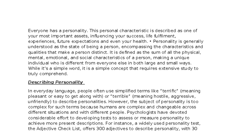 Psych 101: Understanding Personality and Its Development - Studocu