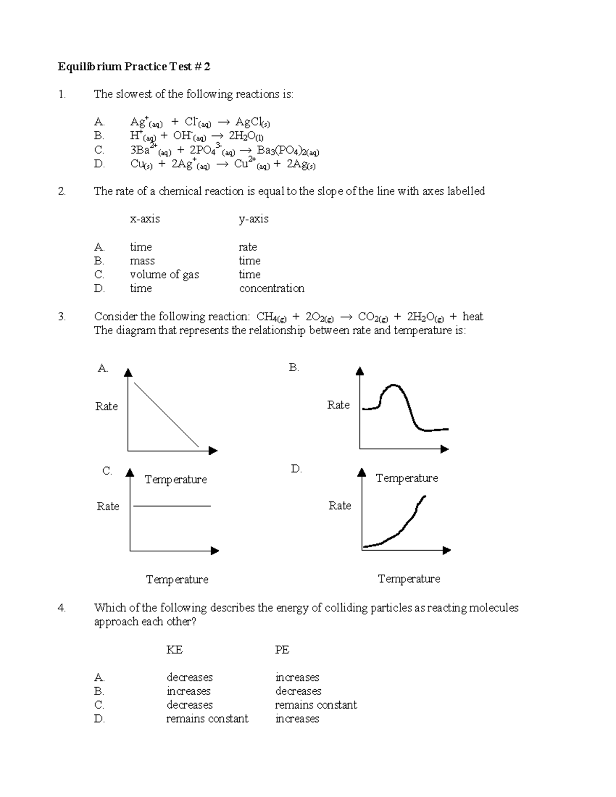 Equilibrium Practice Test # 2: Key Concepts and Sample Questions - Studocu