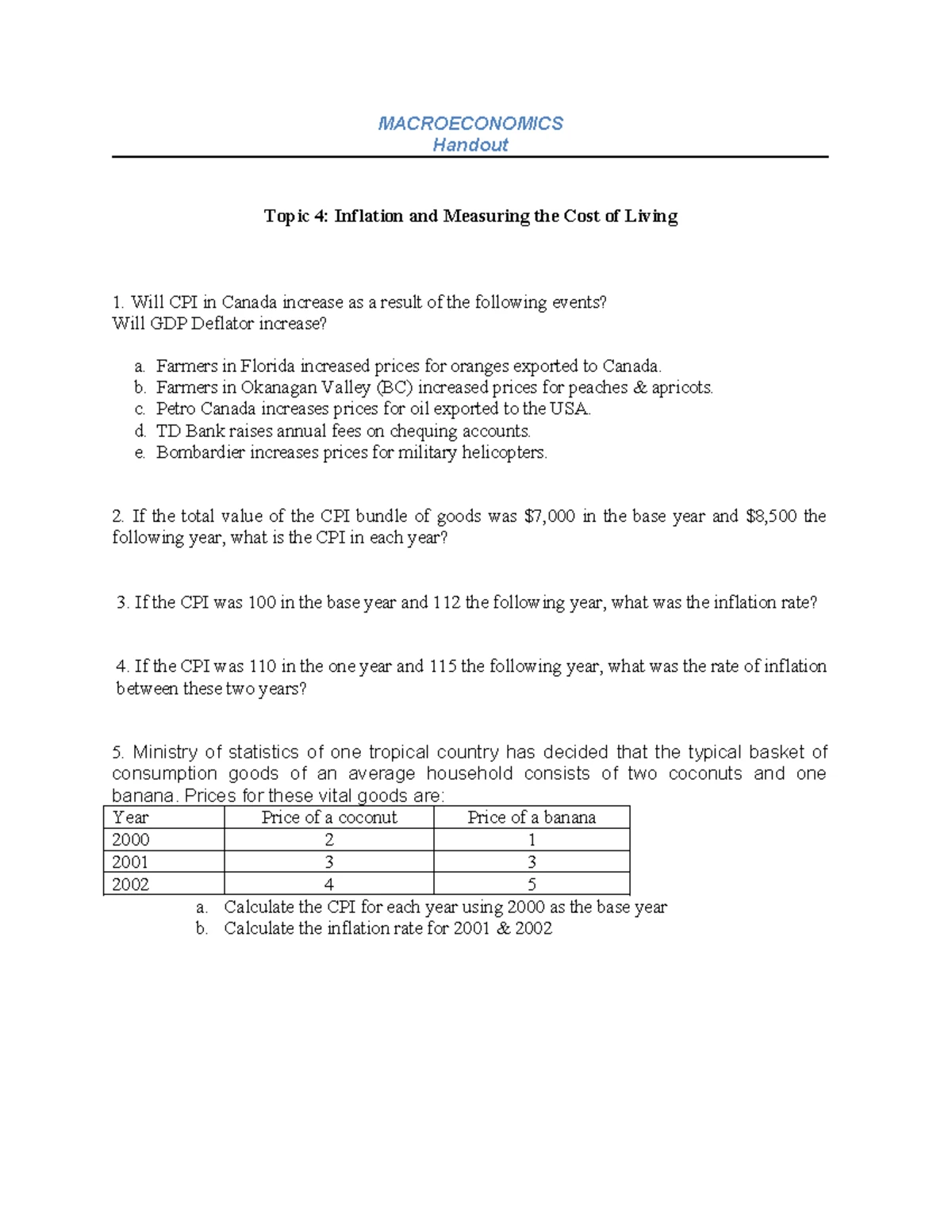 Topic 4 - Inflation - Practice Questions and Answers (Econ 101) - Studocu