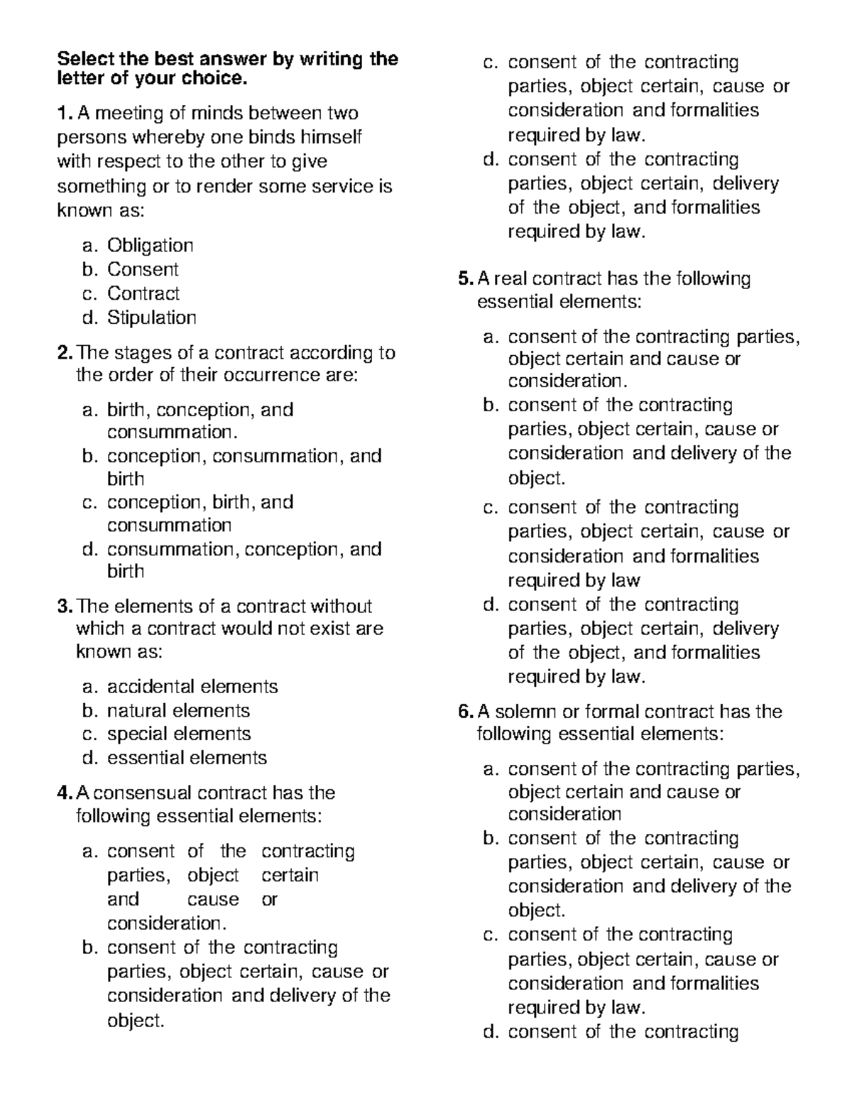 Contracts - Quiz on Essential Elements and Types of Contracts - Studocu