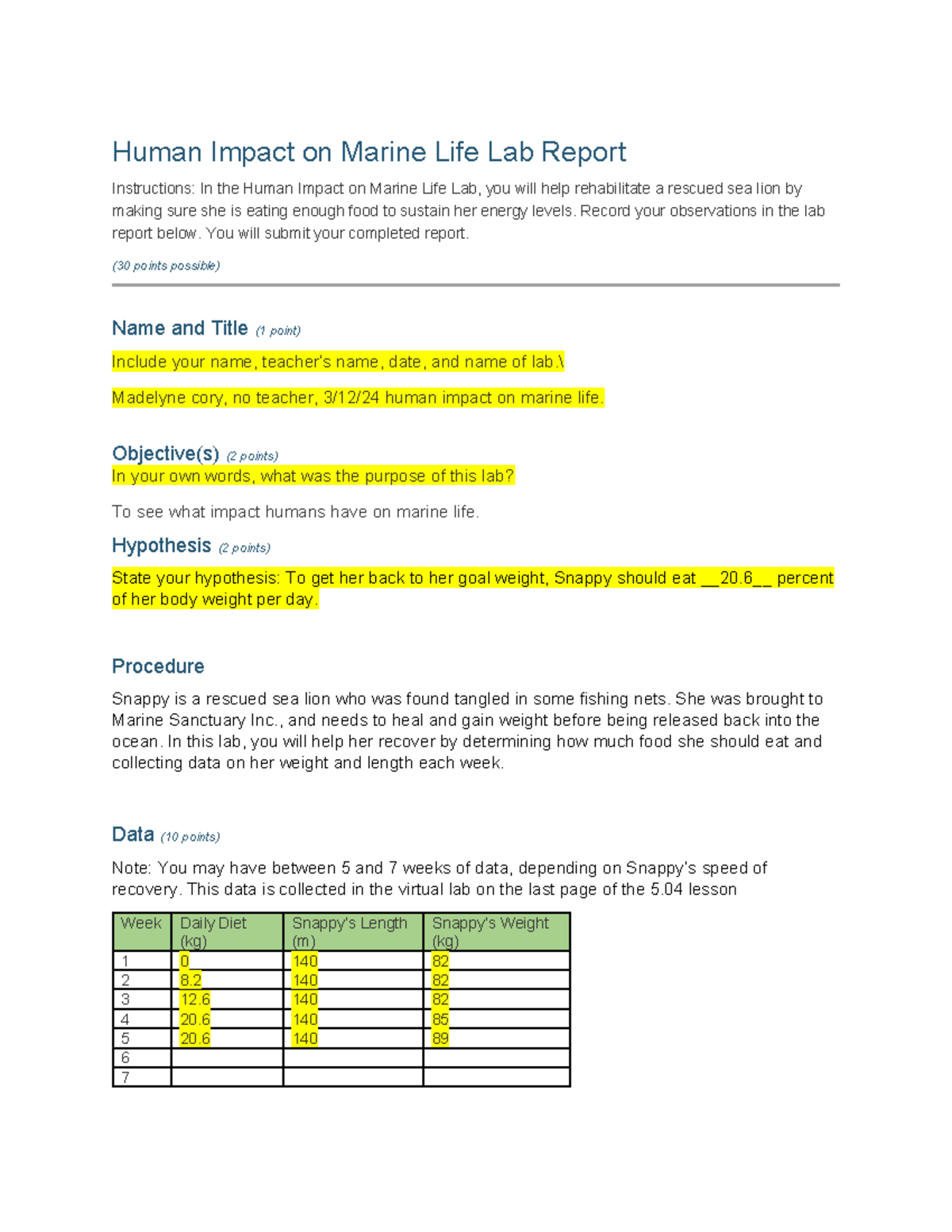 Copy of 5-04 lab report template - Human Impact on Marine Life Lab ...