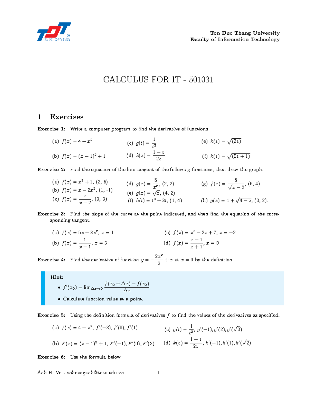 Lab 4 & 5 Exercises for CALCULUS FOR IT 501031 at Ton Duc Thang ...