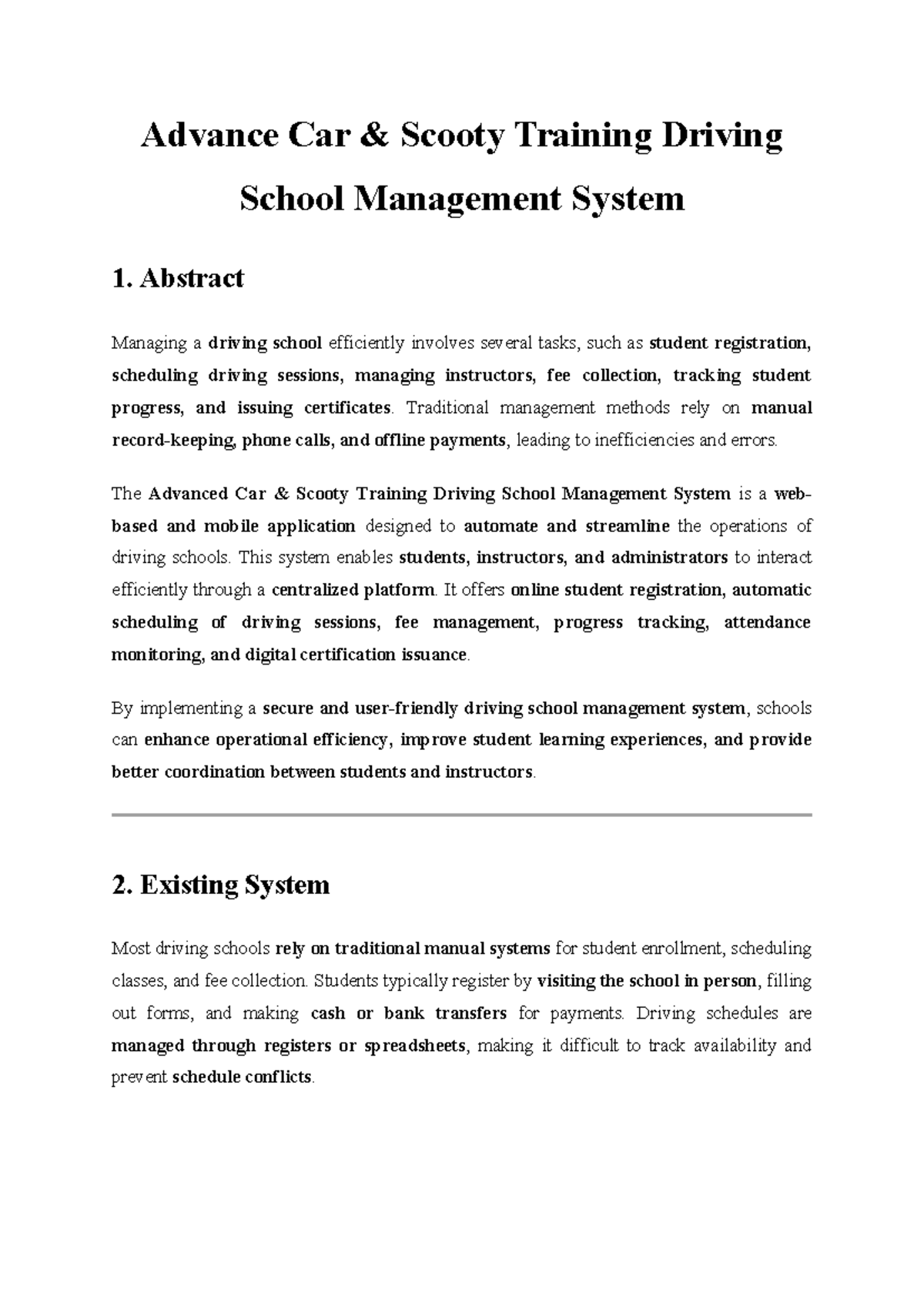 Advance Car & Scooty Driving School Management System Notes - Studocu