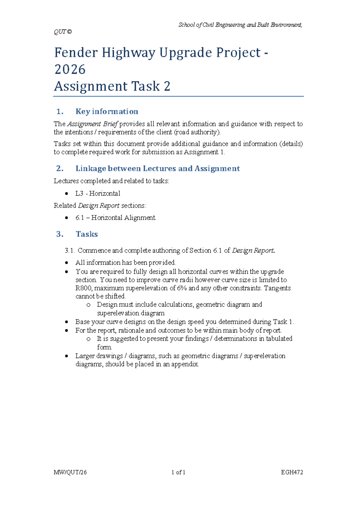 EGH472 Assignment 1 Task 2: Fender Highway Upgrade Design Report - Studocu
