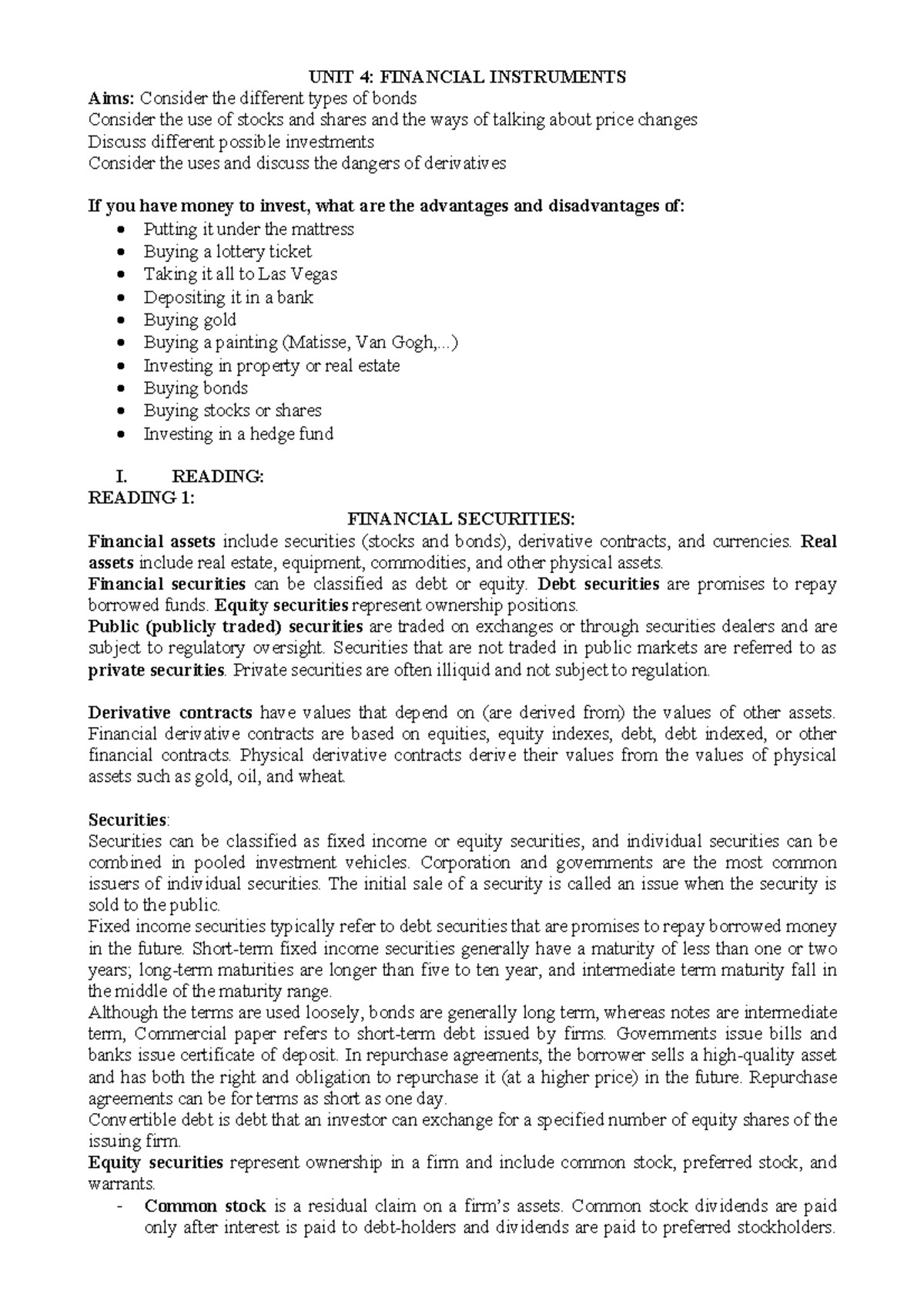 UNIT 4: FINANCIAL INSTRUMENTS - A Comprehensive Overview - Studocu