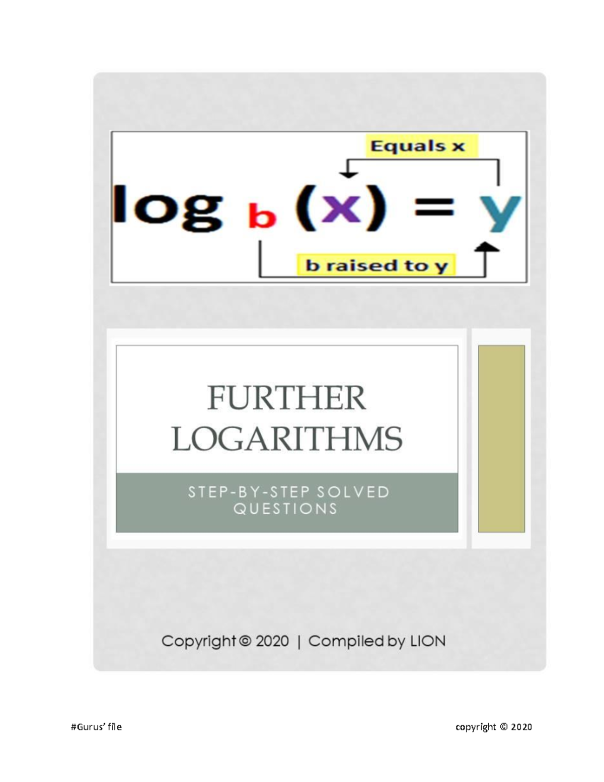 Further Logarithm Solutions - MS Study Guide - Studocu