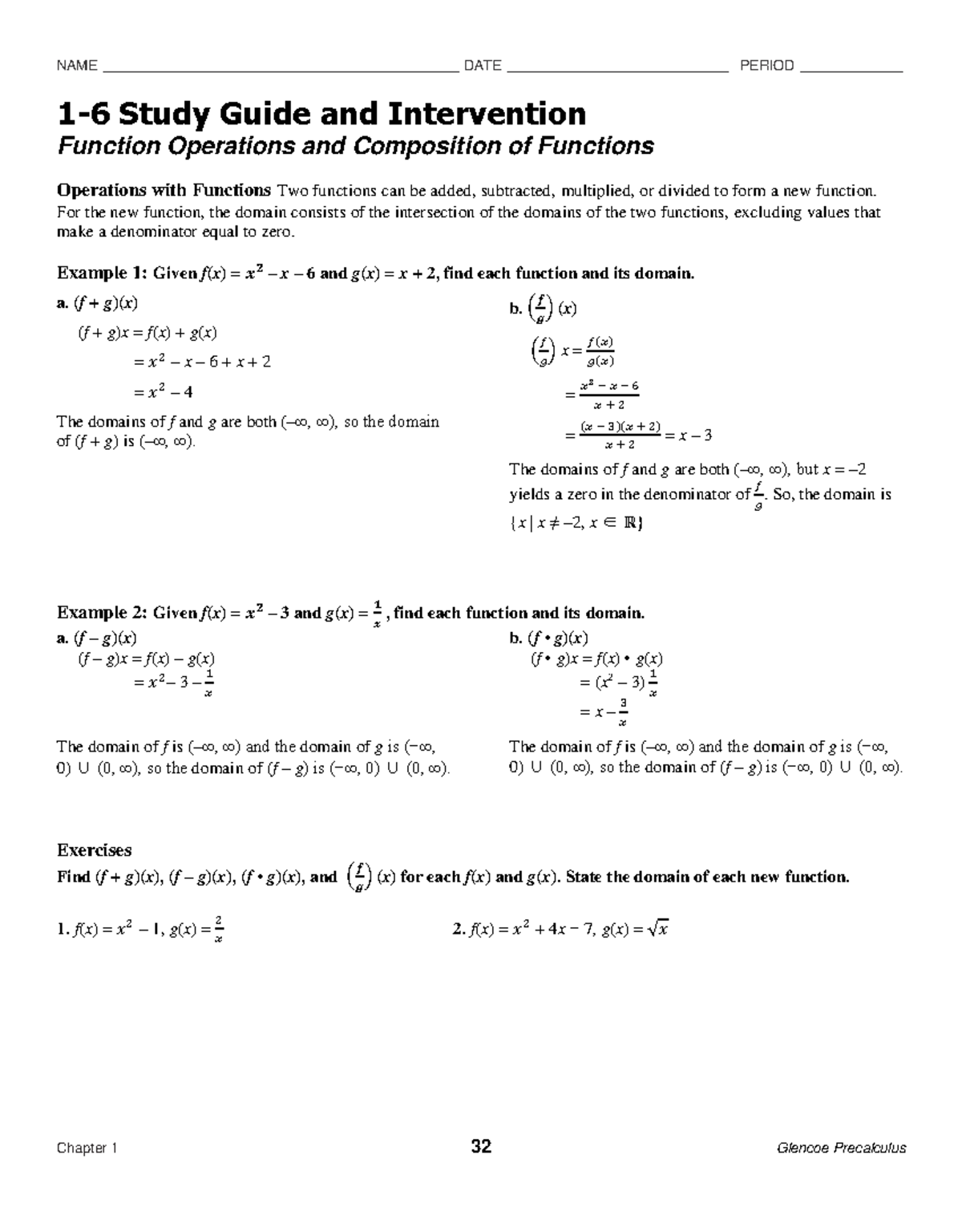 Sgi 2.1 function operations and composition of functions - NAME - Studocu