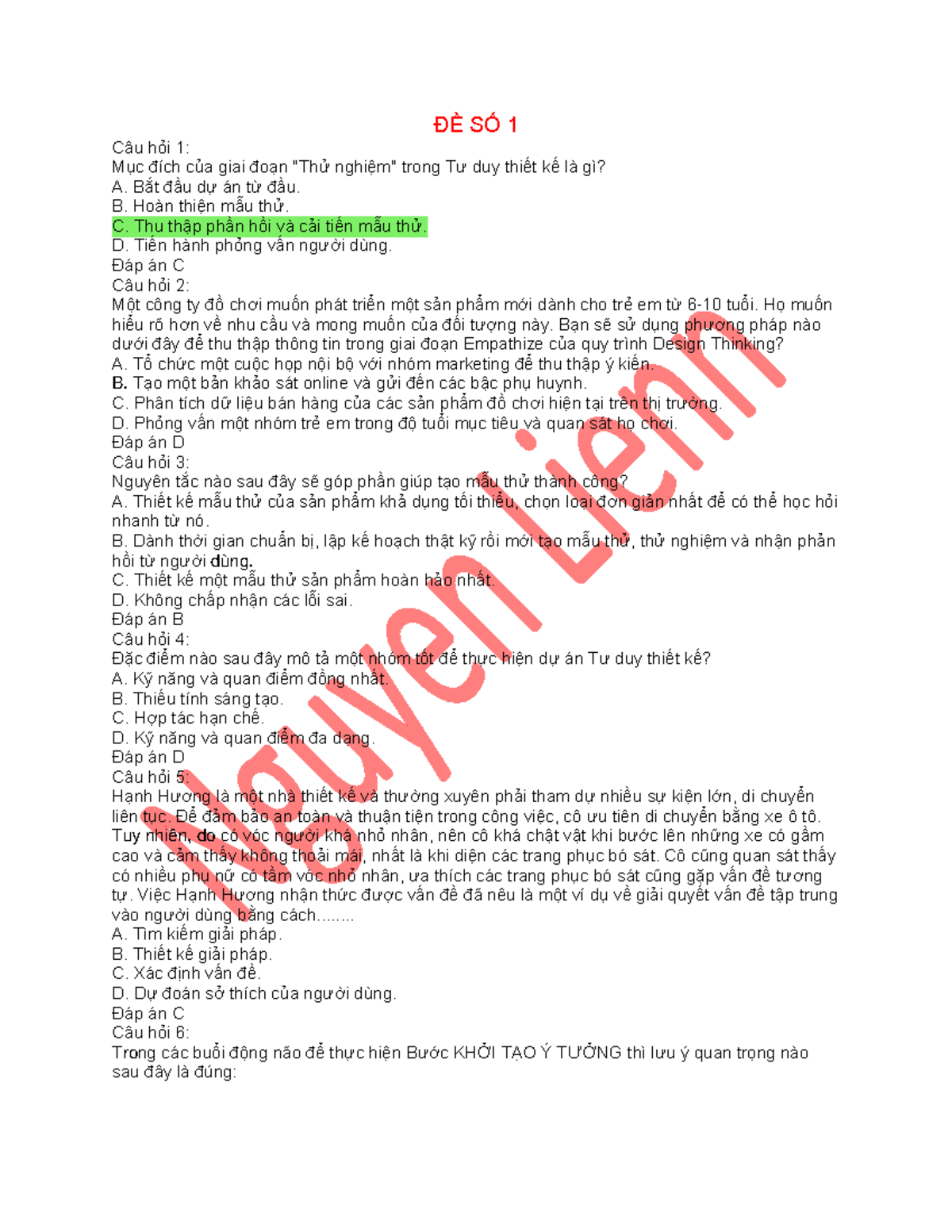 Thiết kế Tư duy Giữa Kỳ - Đề Số 1 & 2 (Design Thinking Midterm) - Document Preview