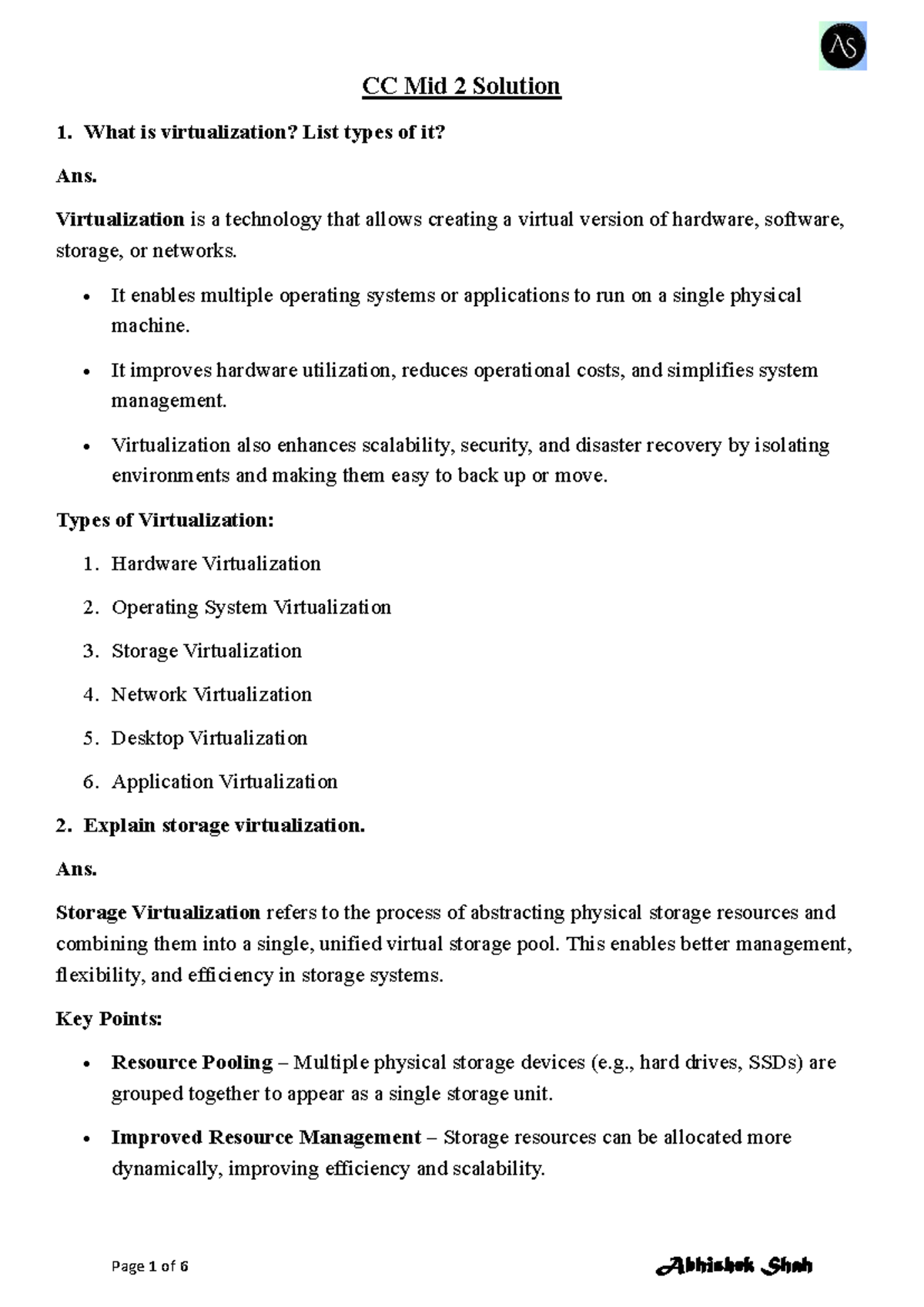 CC Midterm 2 solutions: Understanding virtualization and its types ...