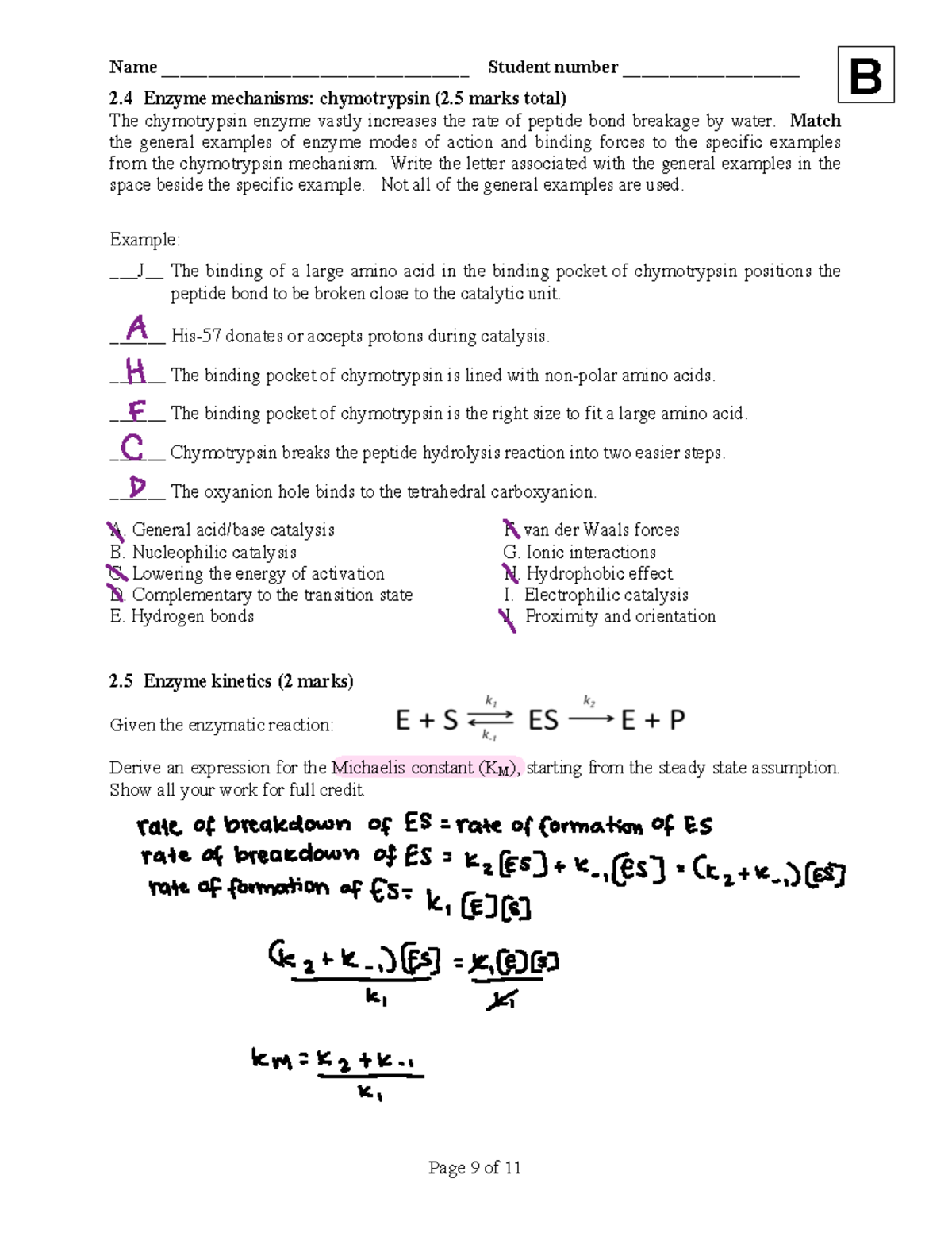 Biochem Solutions: Enzyme Mechanisms & Kinetics (2.4 & 2.5 Marks) - Studocu